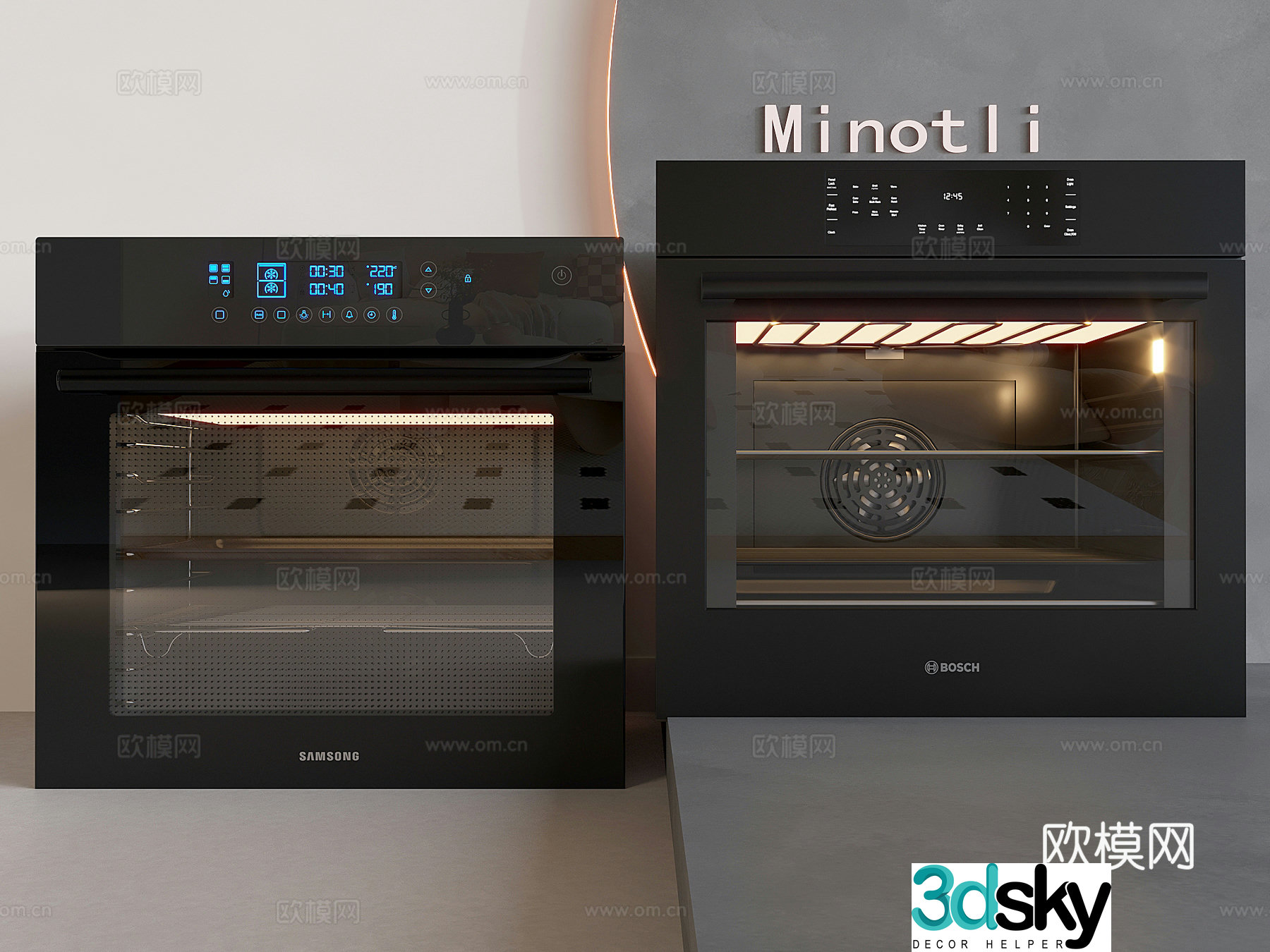 Inline steamer oven steamer oven integrated box 3D model