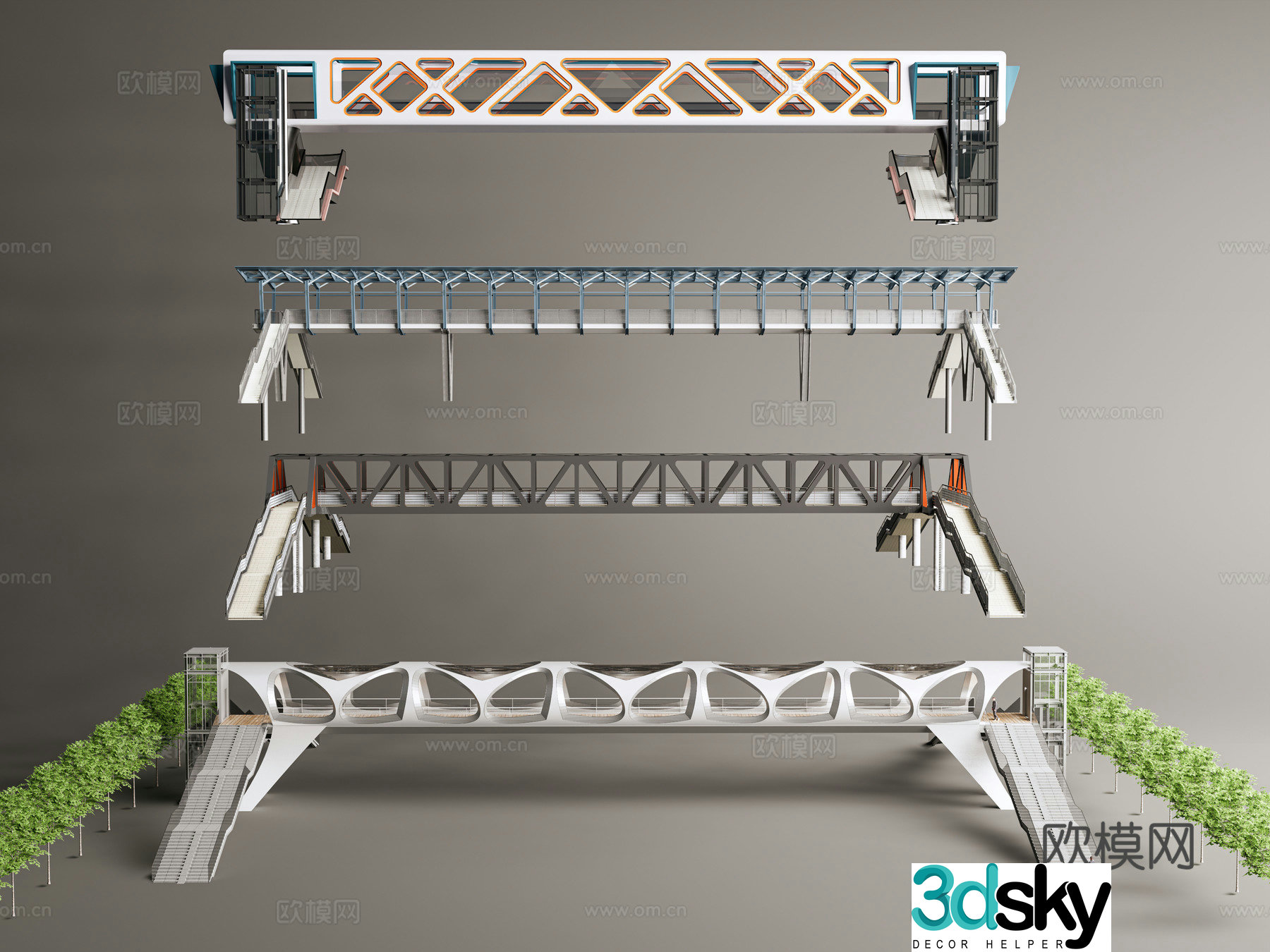 Overpass Pedestrian bridge 3d model
