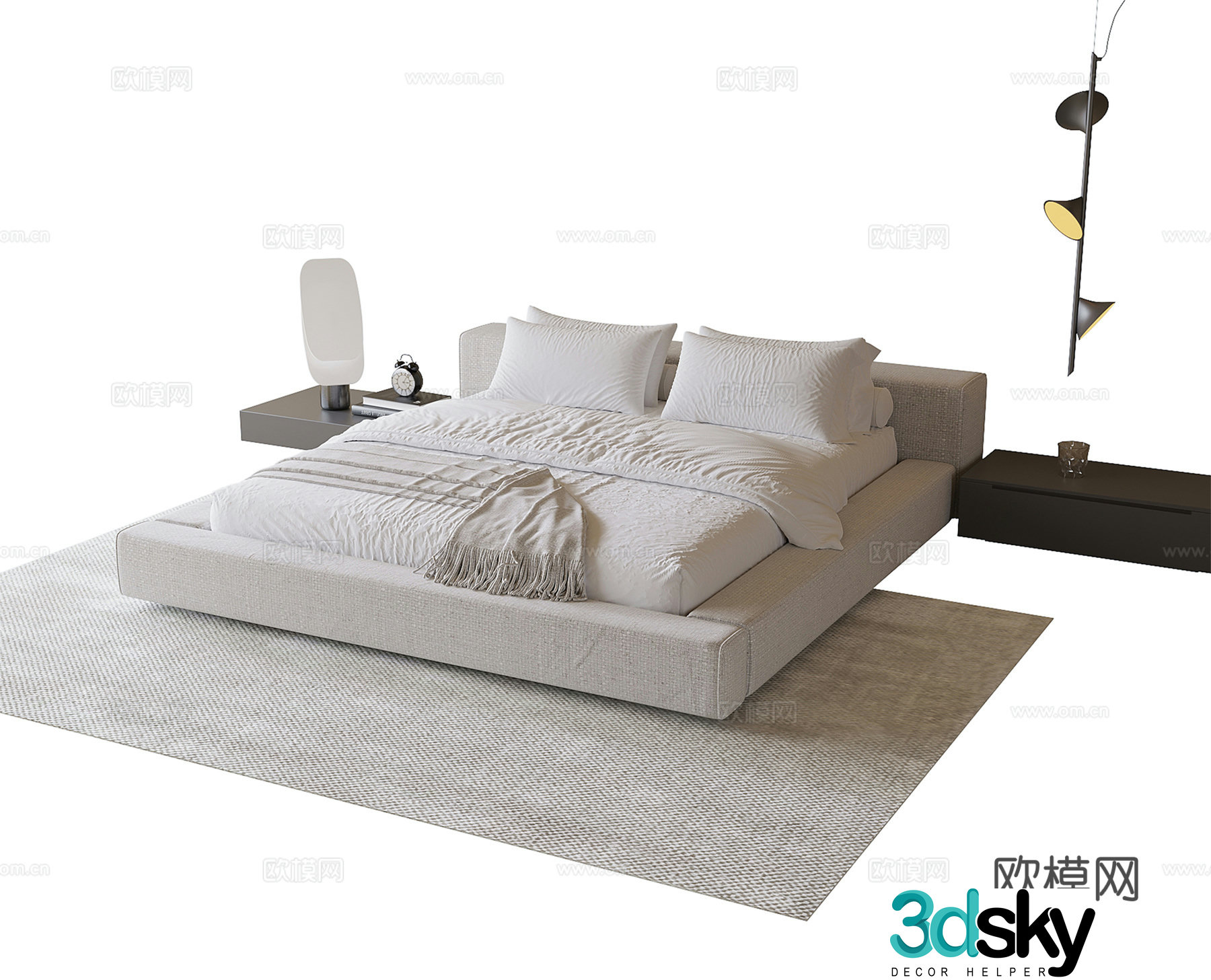 Modern double bed bedside chandelier 3d model