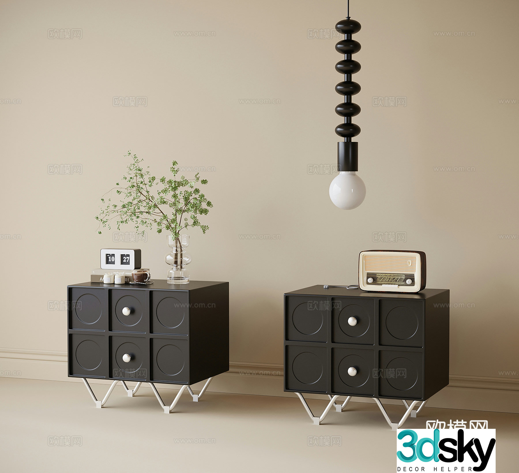 French bedside table bedside chandelier 3d model