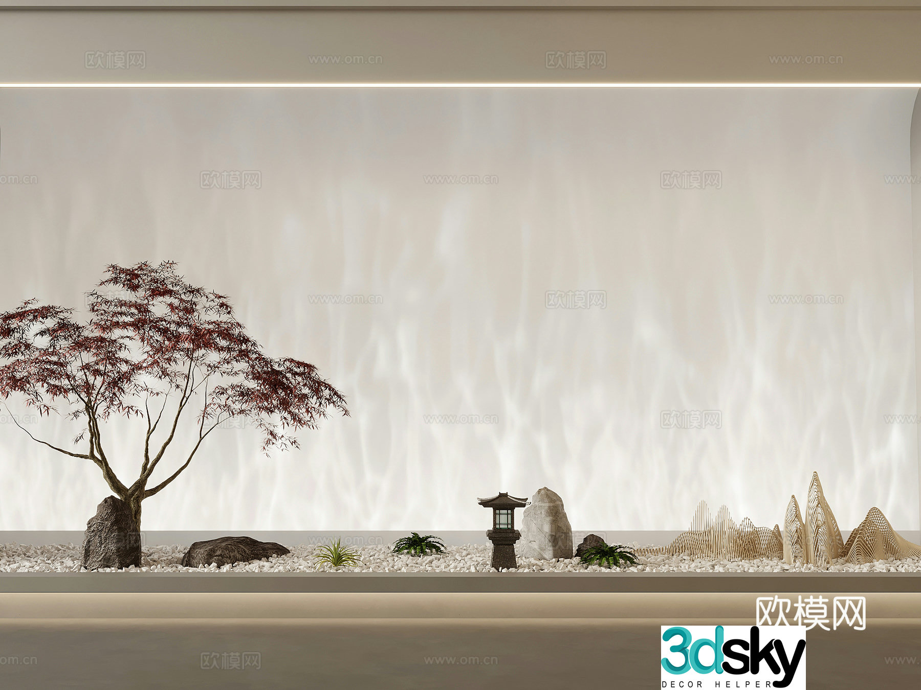 Landscape New Chinese Zen Landscape Sketch Tree Stone 3D Model