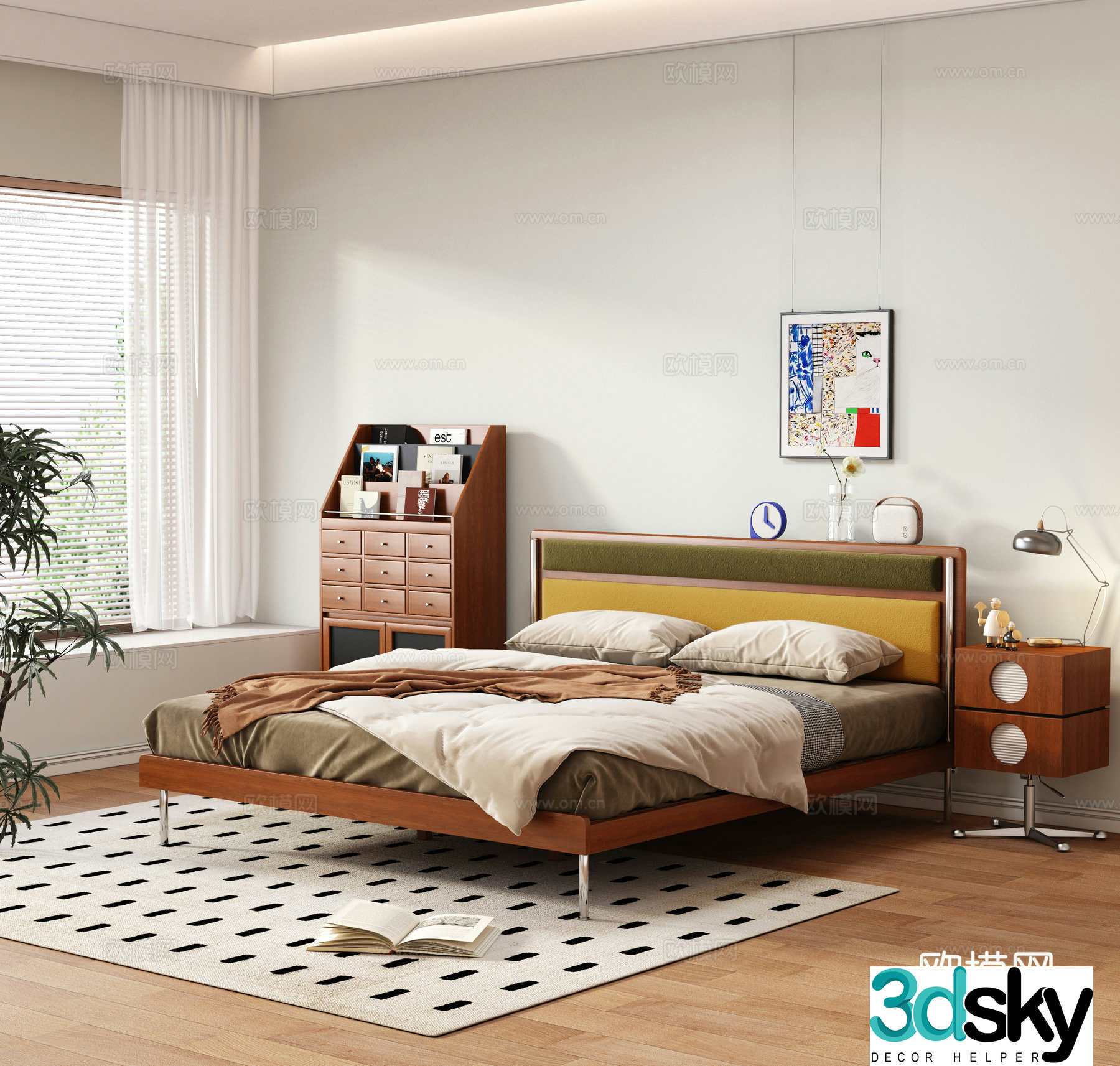 Modern medieval double bed Master bedroom bed Modern medieval double bed Solid wood bedside table Solid wood double 3D model