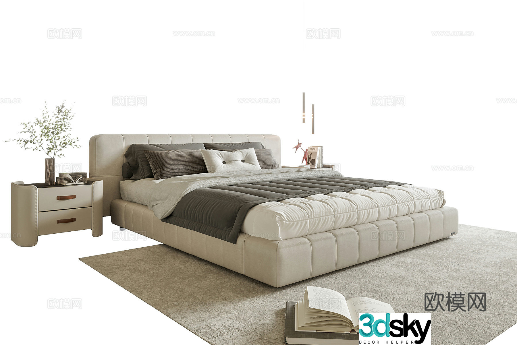 Modern double bed nightstand 3d model