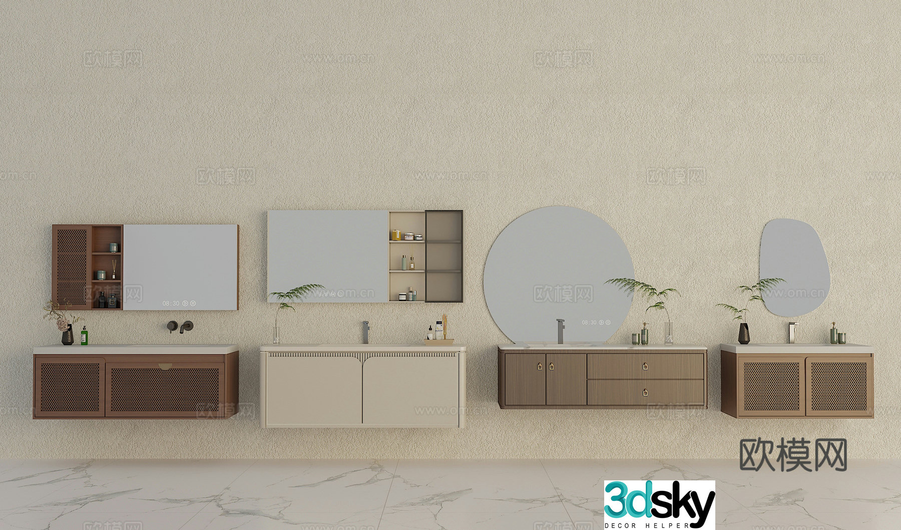 Bathroom cabinet combination Bathroom supplies ornaments Wash basin Green plants Faucet Mirror cabinet 3D model