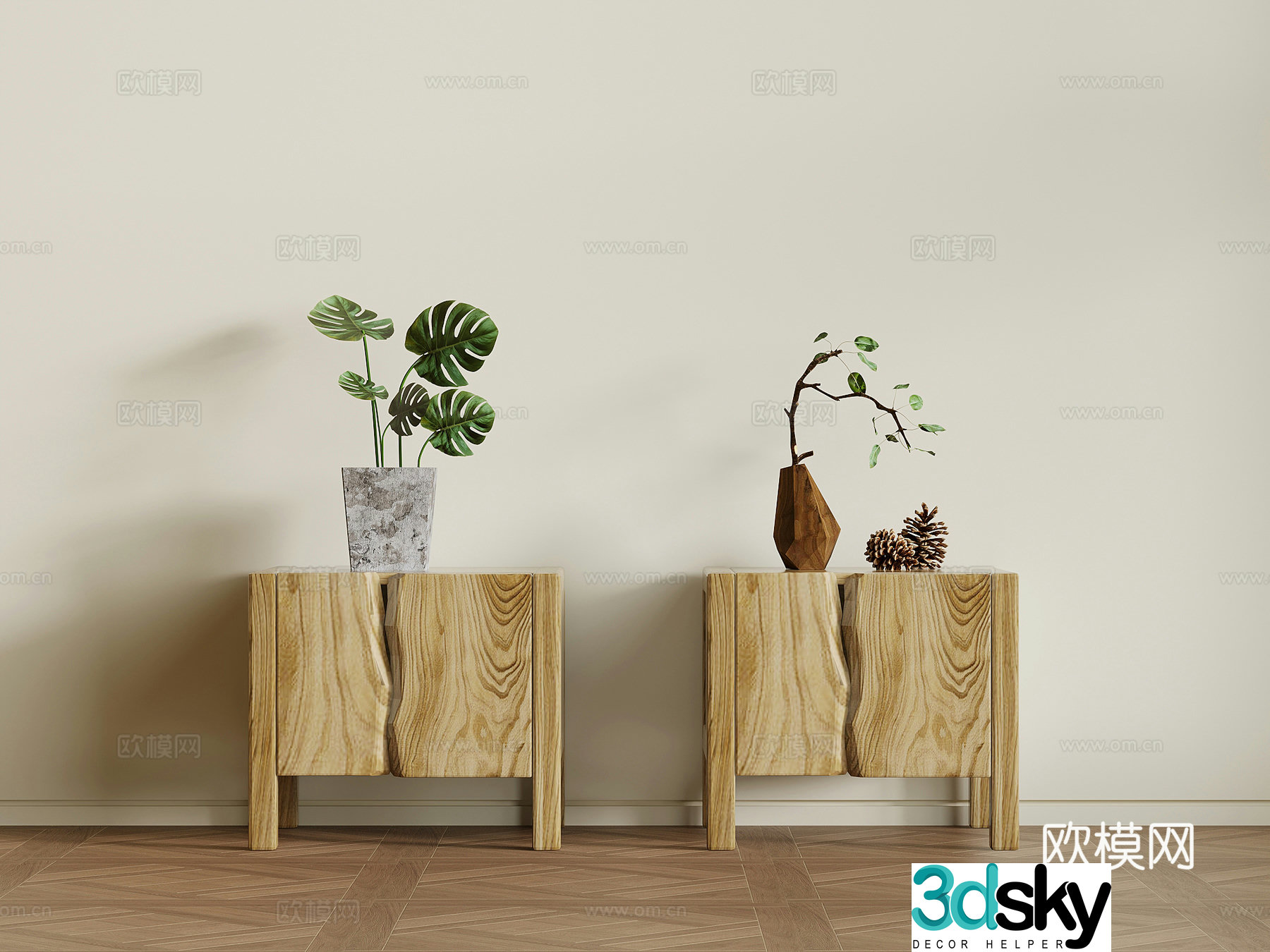 Bedside table Jijifeng Bedside table green plants ornaments 3D model