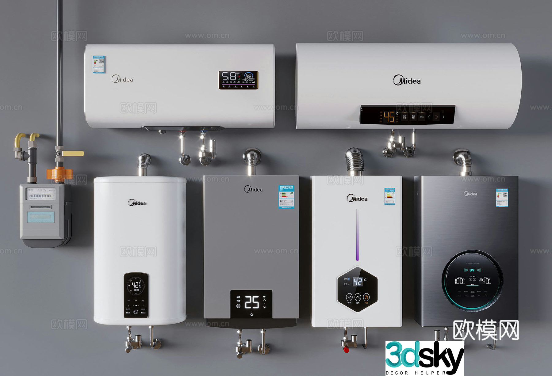 Gas water heater wall-mounted boiler Electric water heater gas meter Gas valve 3D model