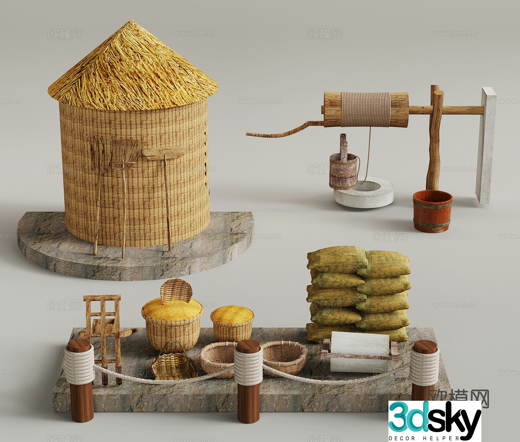 New Chinese landscape sketches Water well Granary Barn 3D model