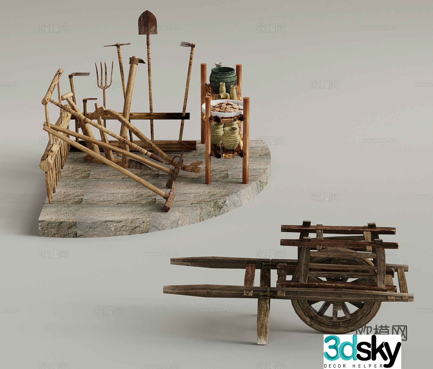 Tools farm tools hoe shovel 3d model