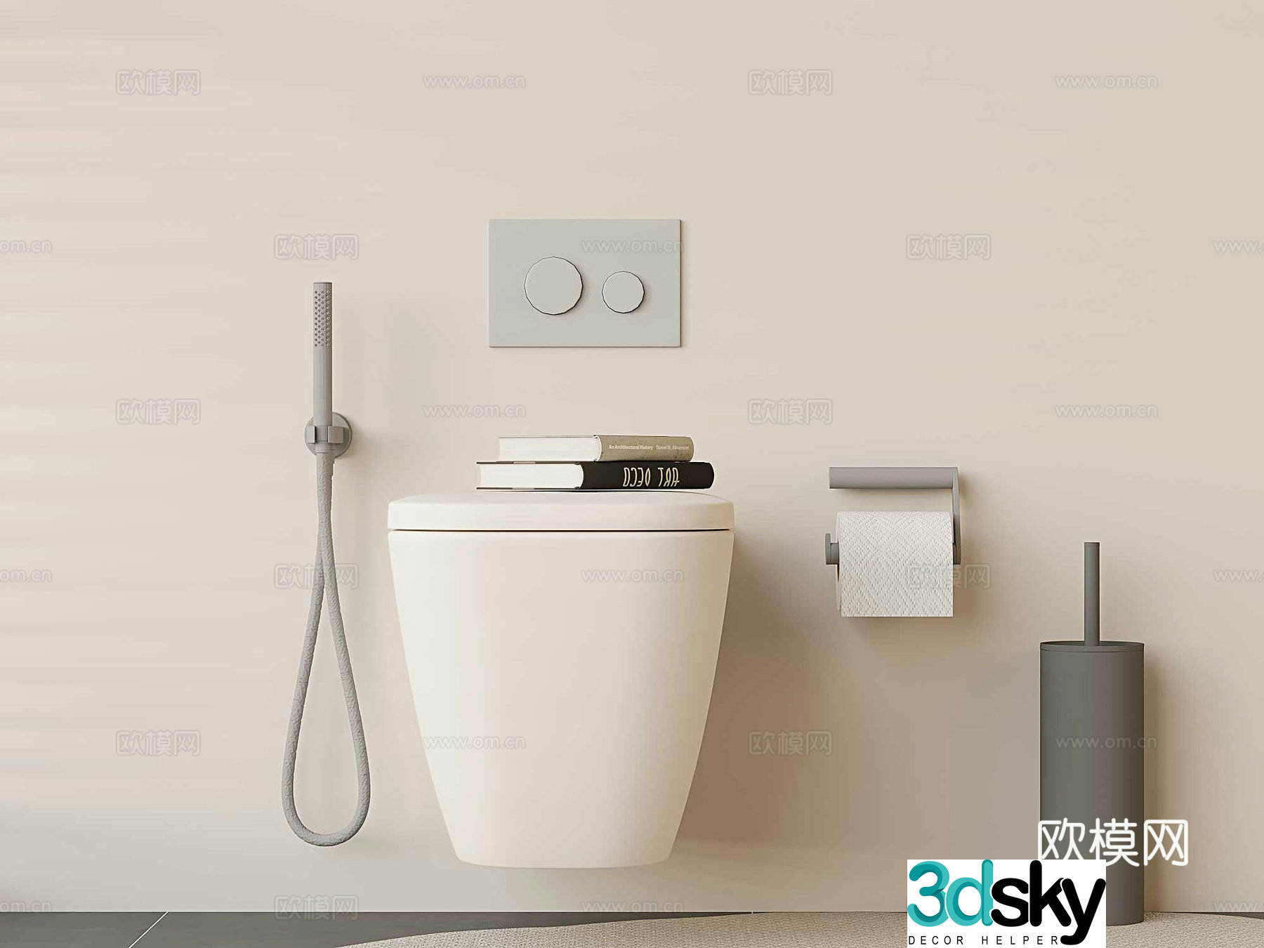 Modern smart toilet automatic flushing toilet toilet brush paper 3d model