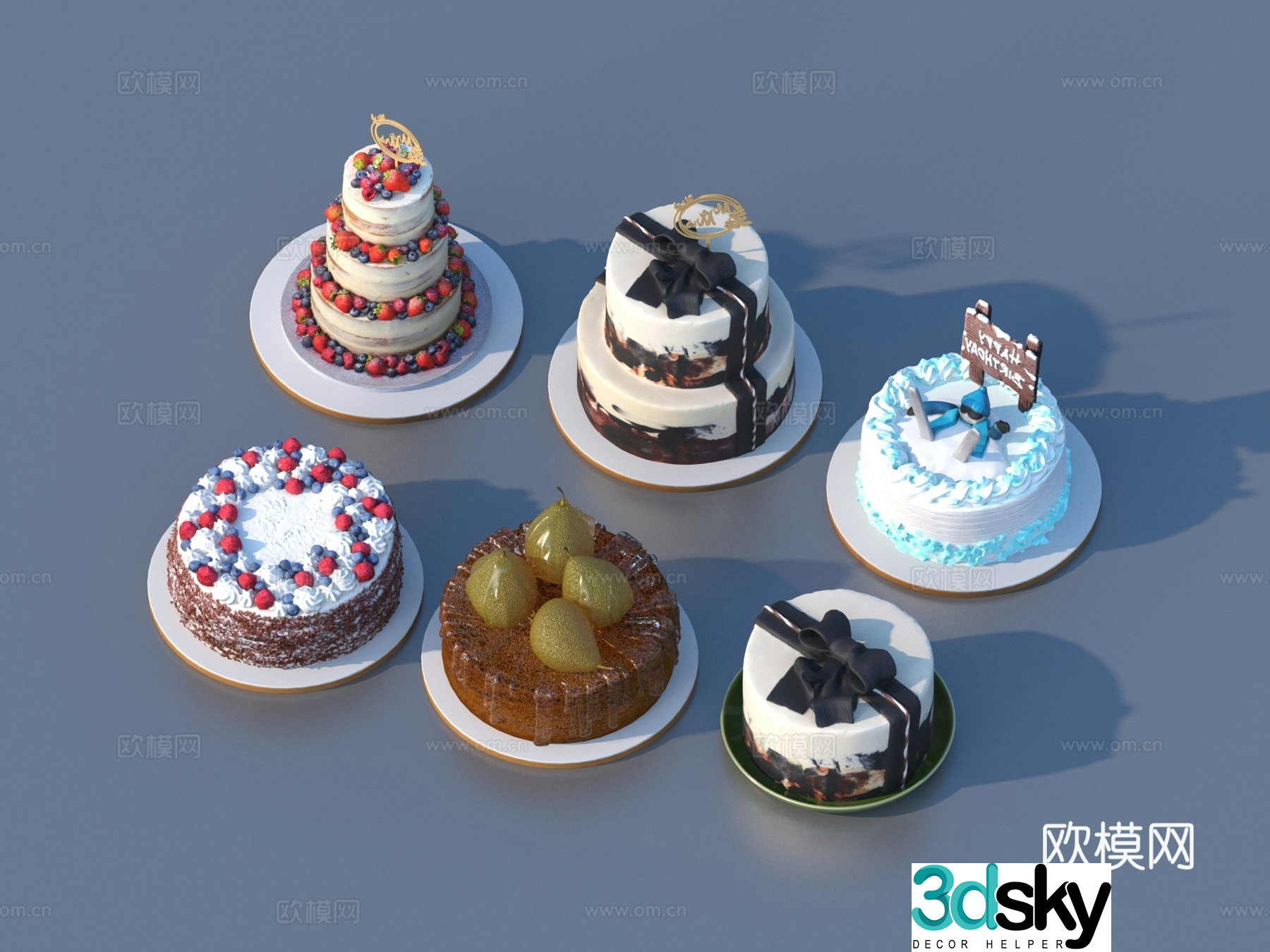 Bread Birthday Cake Pastry Food 3d Model