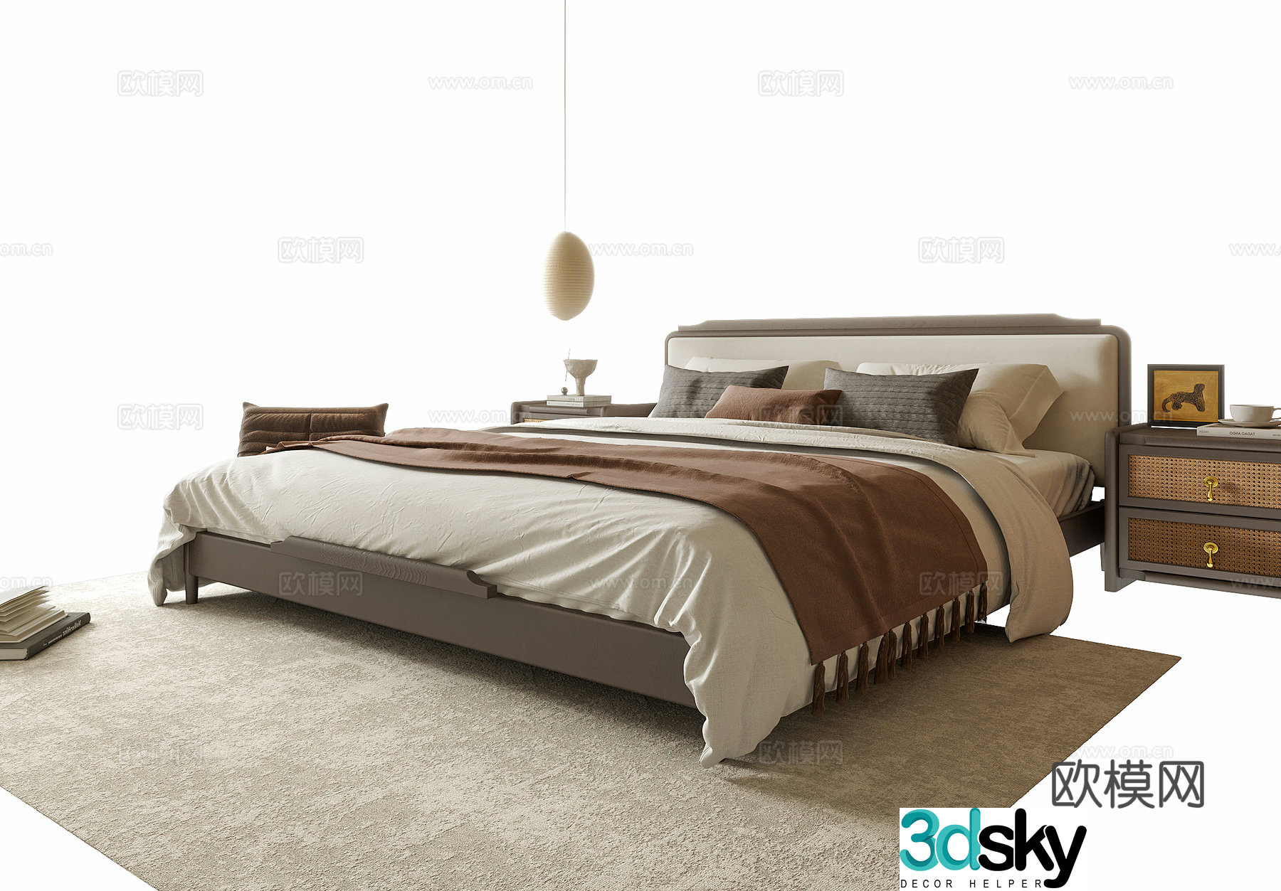 Modern double bed nightstand 3d model