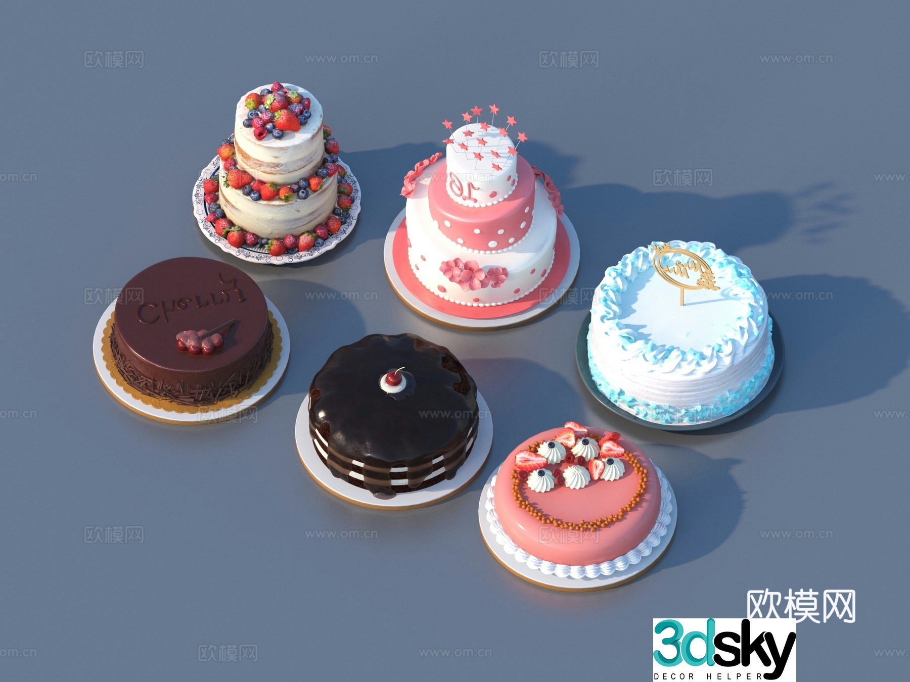 Bread Birthday Cake Pastry Food 3d Model
