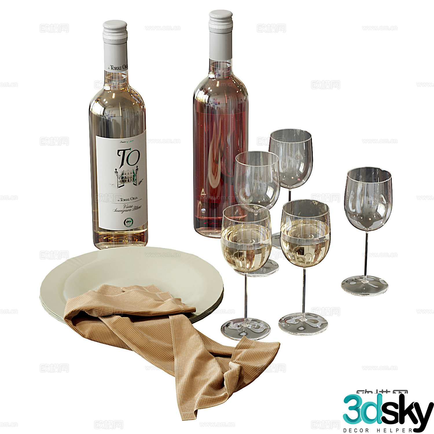 Modern wine utensils ornaments red wine wine glass plate foreign wine 3d model