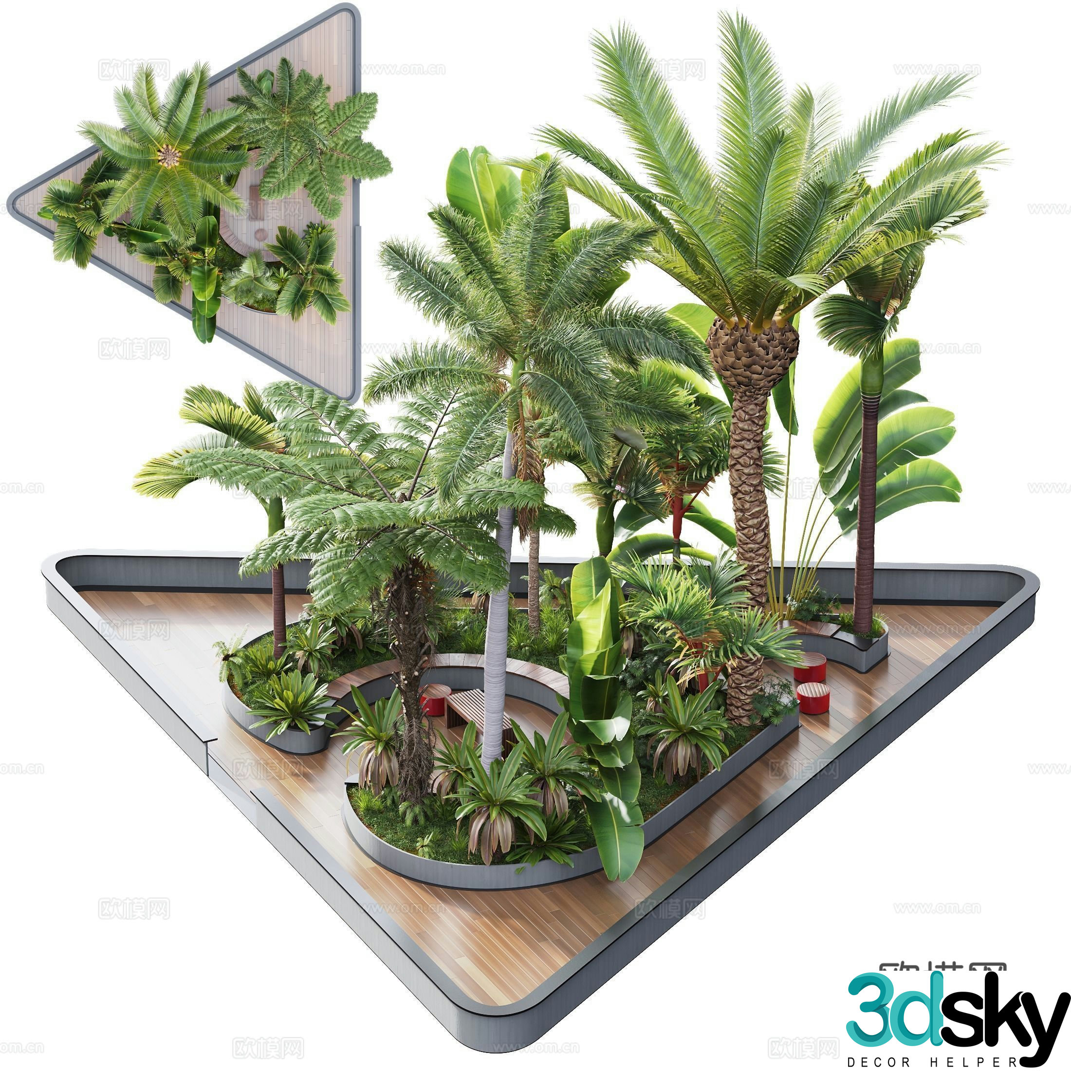 Modern park partial landscape 3d model