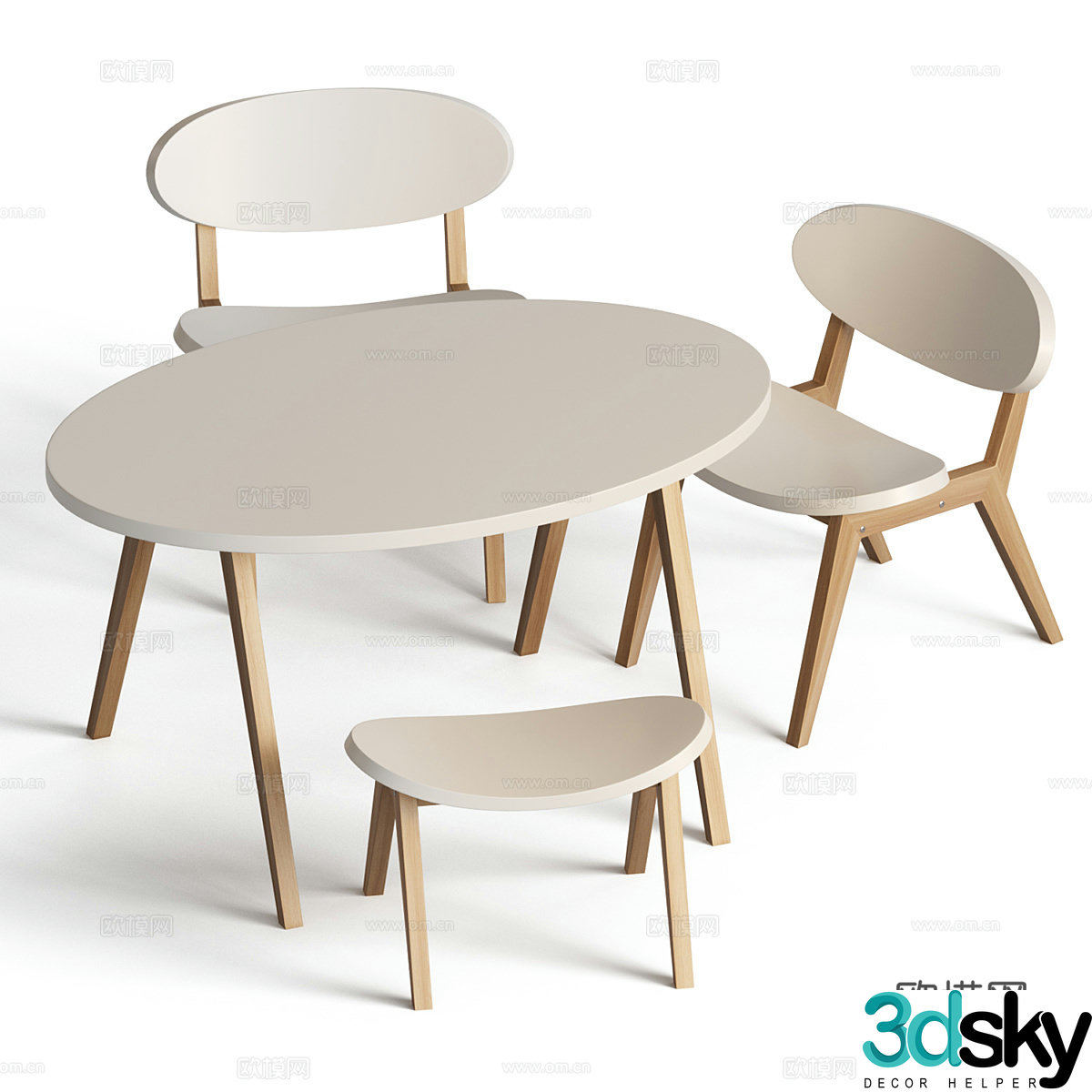 Modern Nordic children’s table and chair 3d model