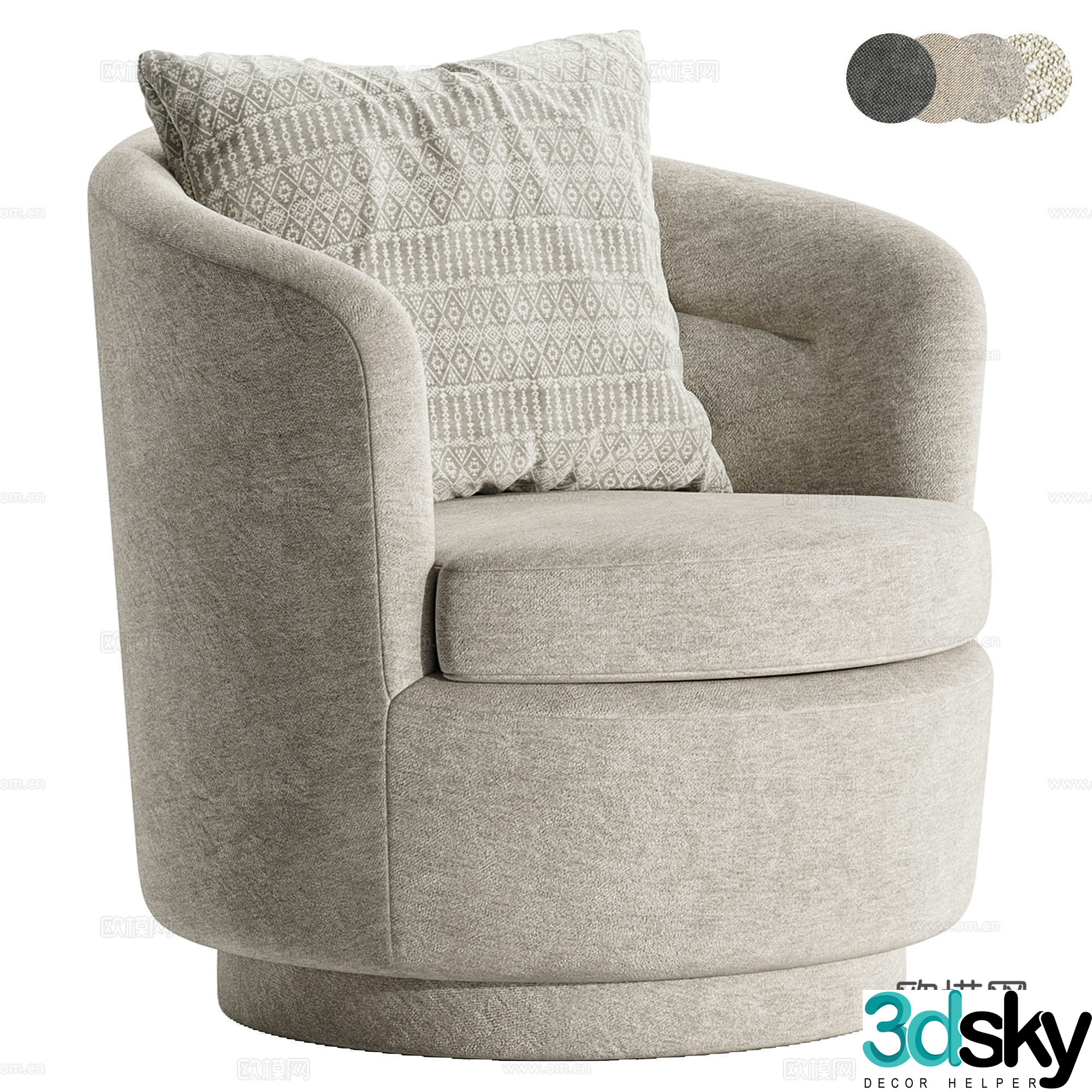 Modern cream style fabric armchair 3d model