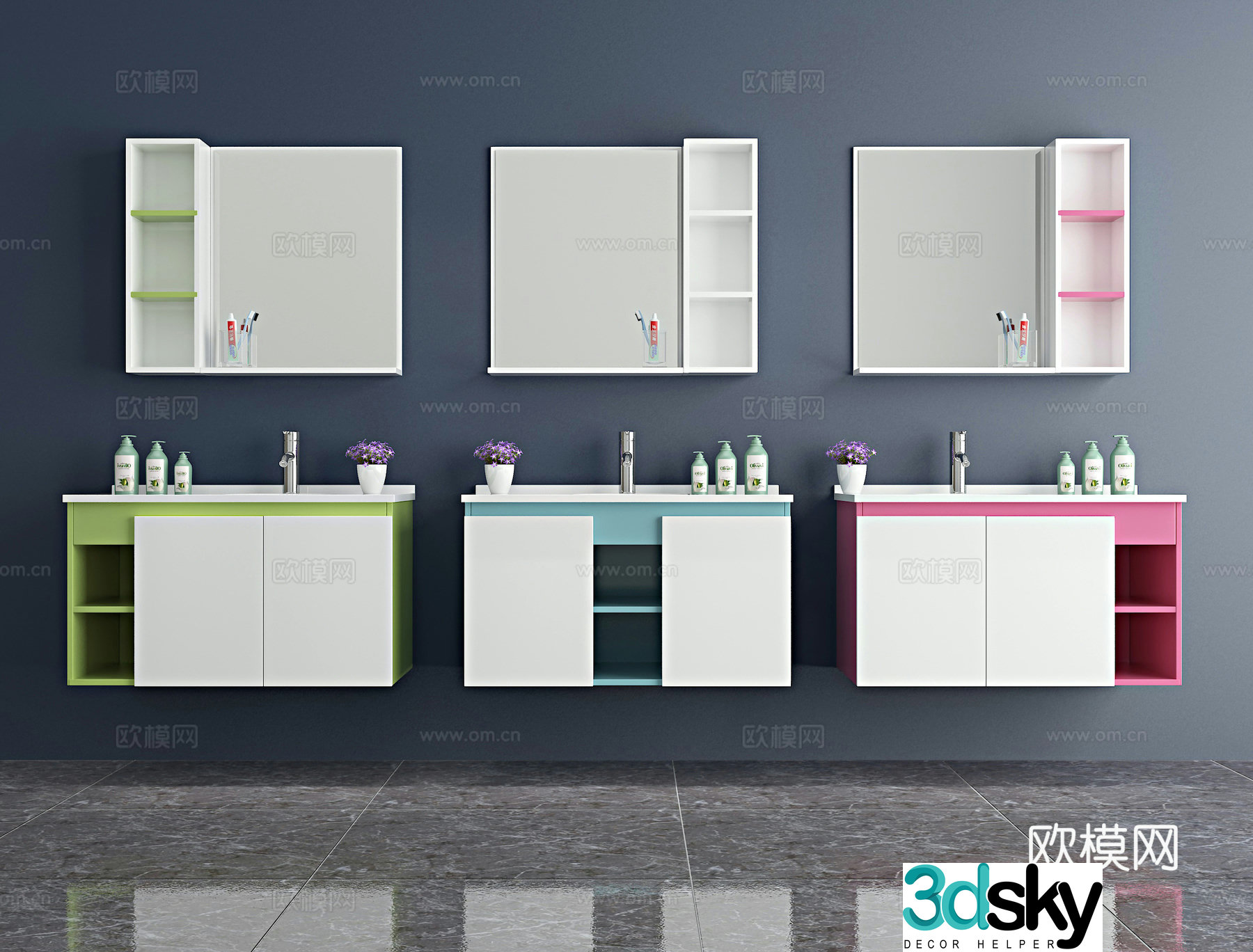 Modern color matching bathroom cabinet bathroom cabinet 3d model