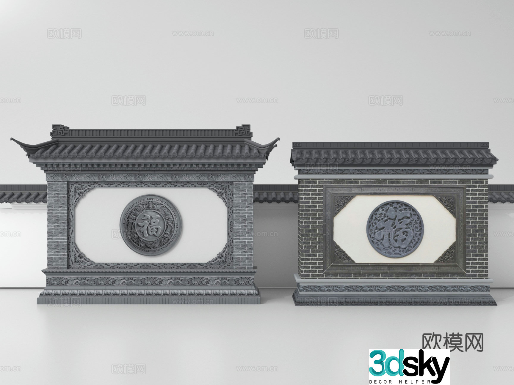 Chinese style fence landscape wall courtyard wall 3d model