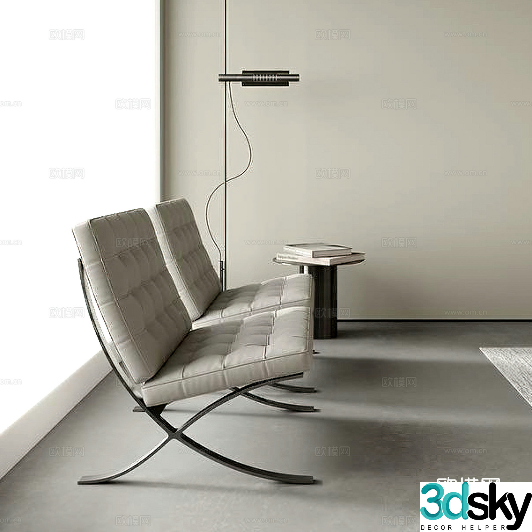 Modern leisure chair floor lamp side 3d model