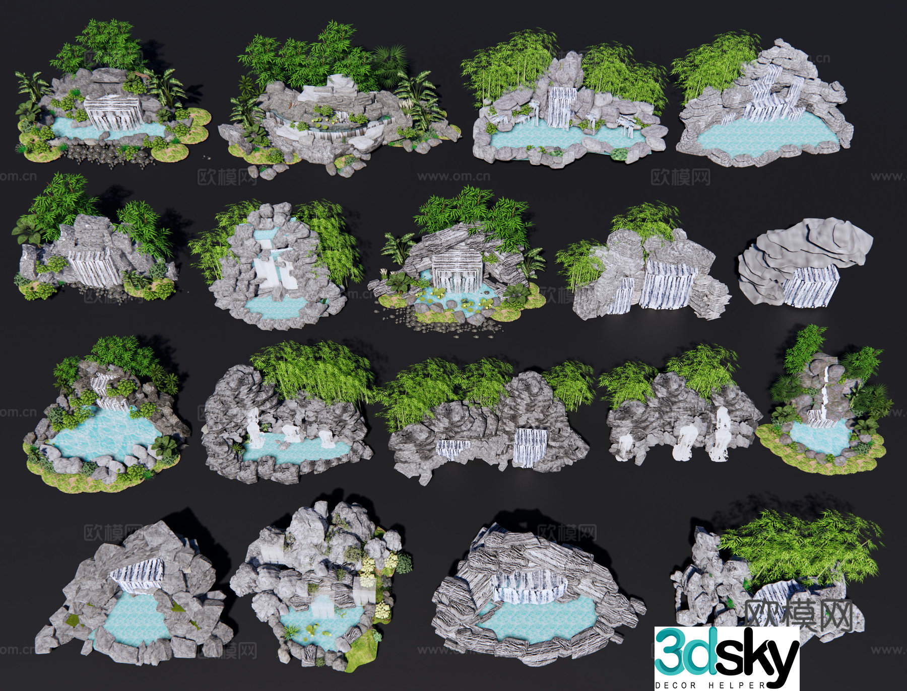 Chinese rockery flowing water rockery stacked water rockery stone characteristic waterfall garden waterfall 3D model