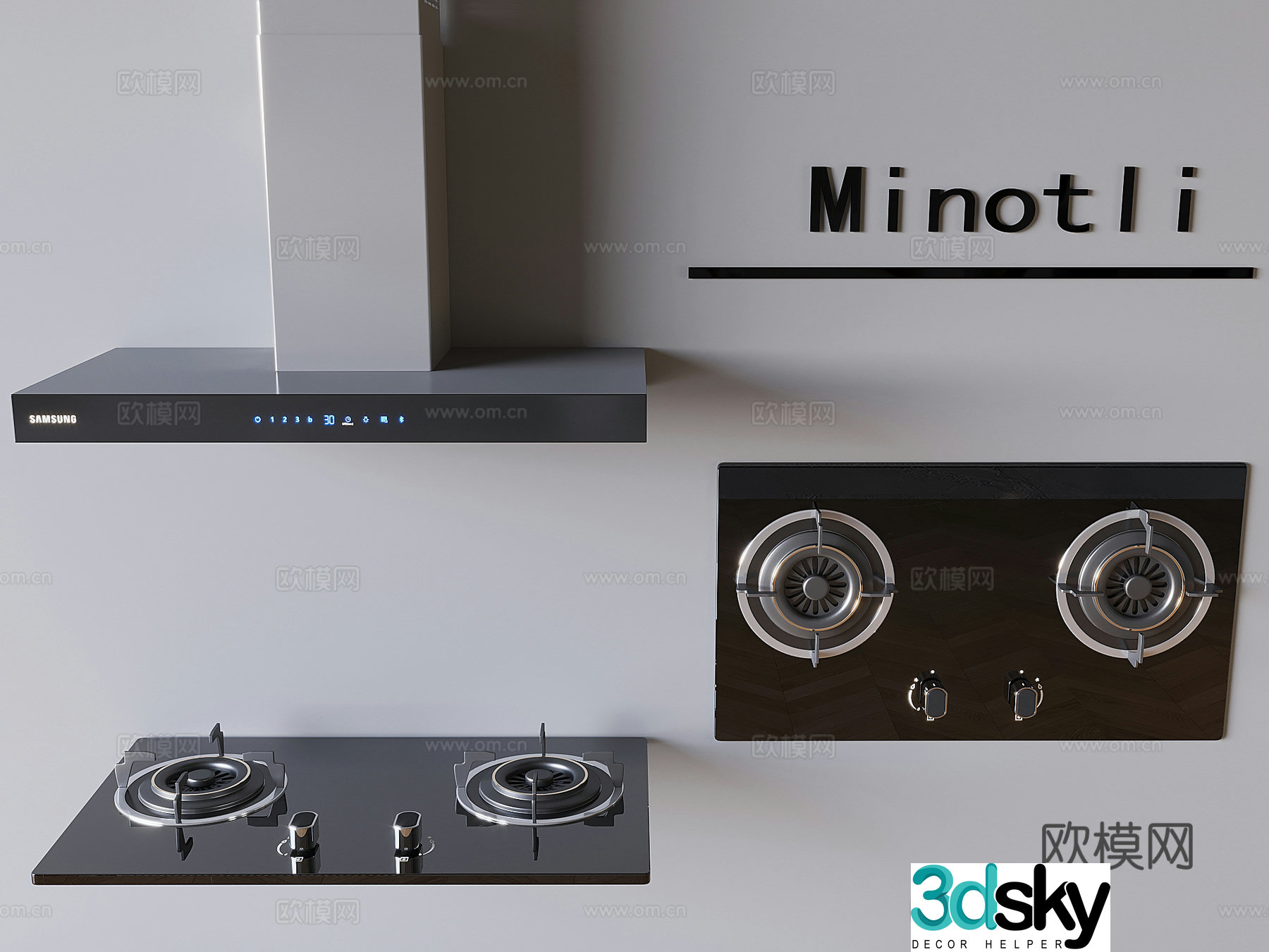 Range hood gas stove hood stove kitchen appliance 3D model