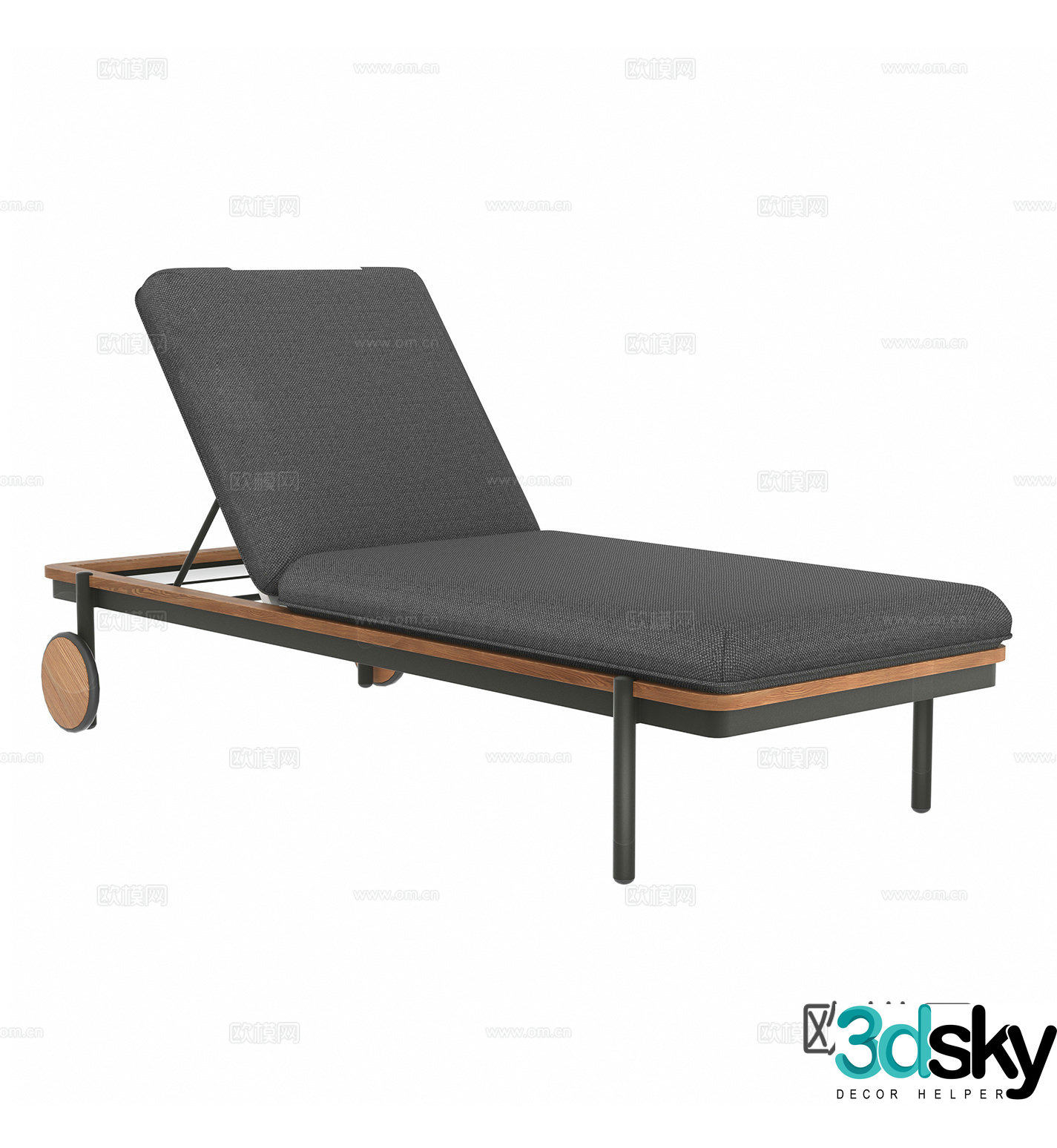 Modern outdoor courtyard garden swimming pool beach metal teak roller lounger lying bed combination 3d model