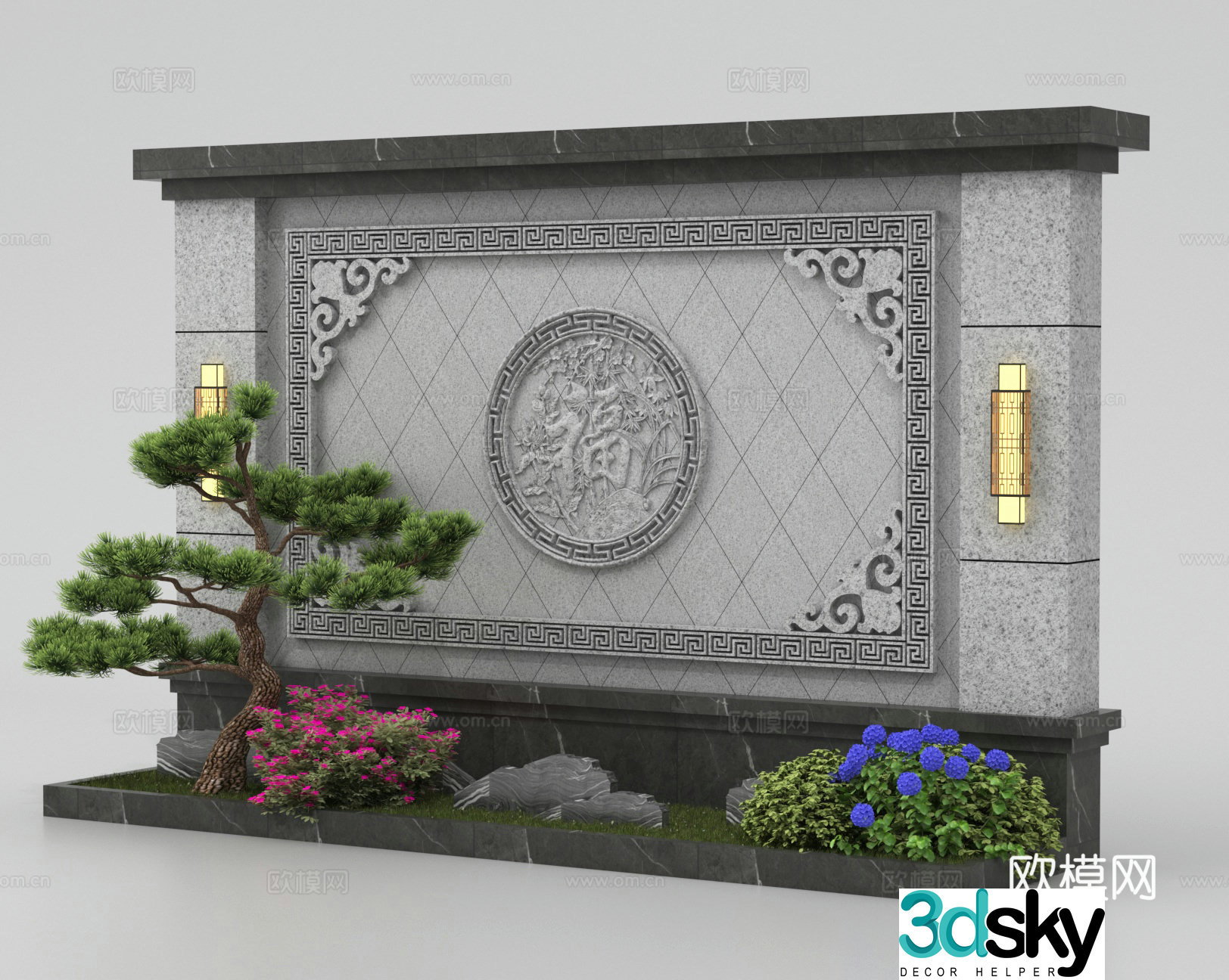 Chinese style landscape wall courtyard landscape wall 3d model