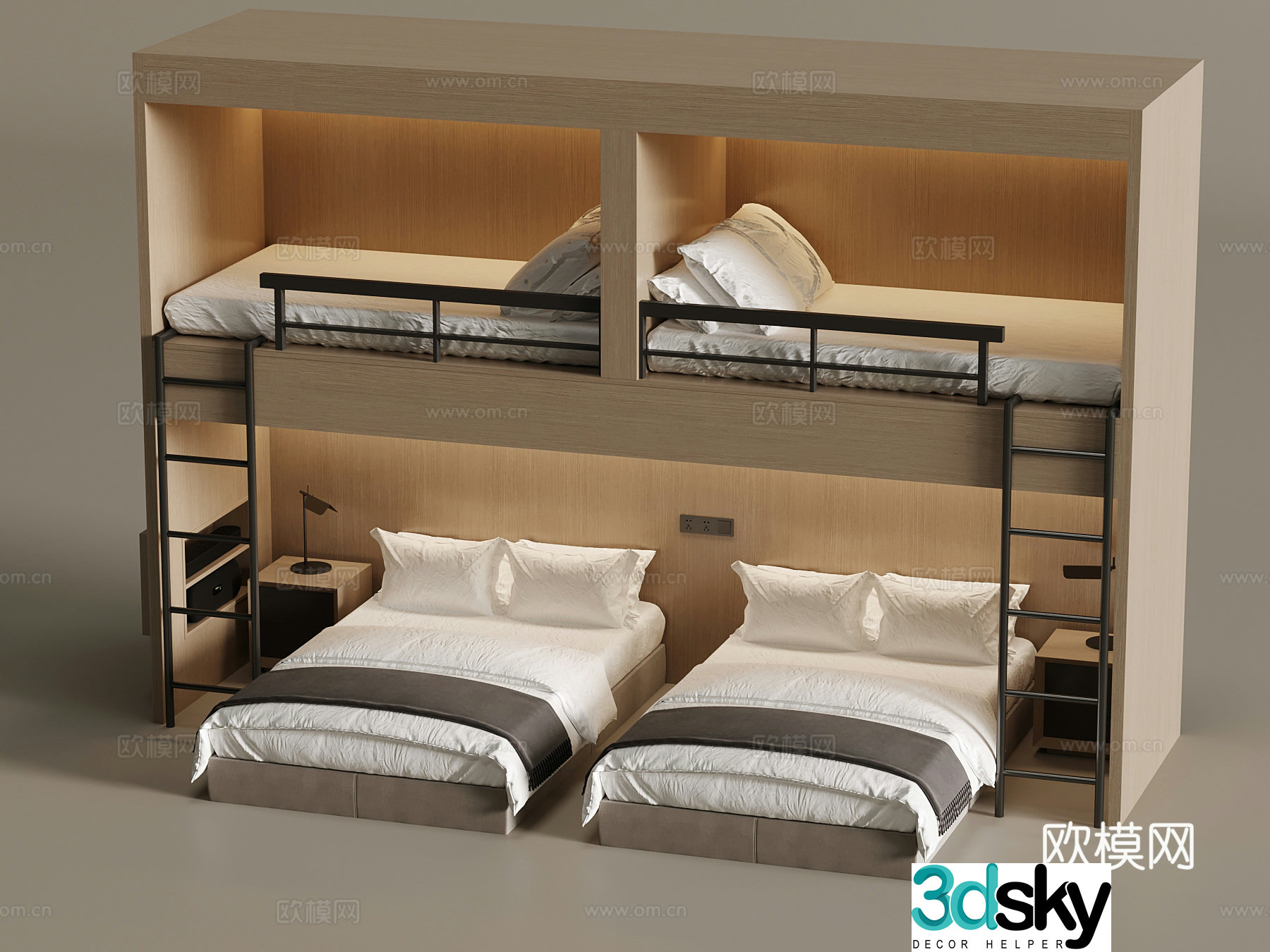Double bed Modern hotel double bed 3D model