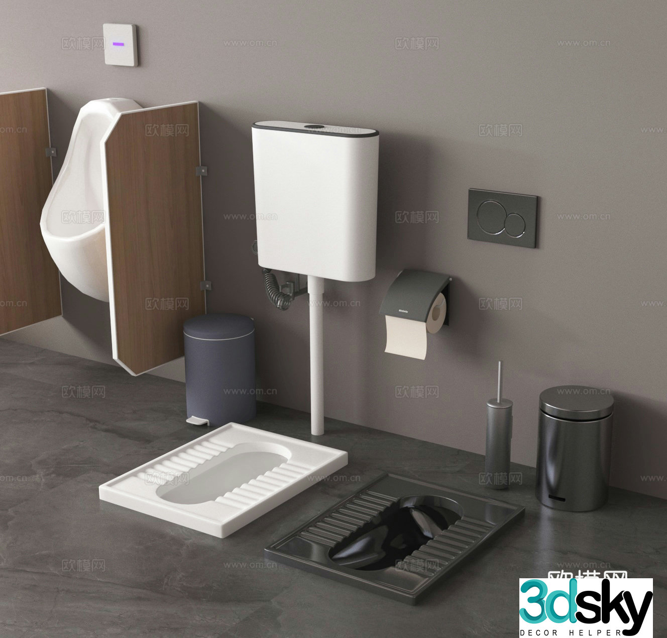 Squat toilet squat toilet urination urination trash can paper holder 3D model