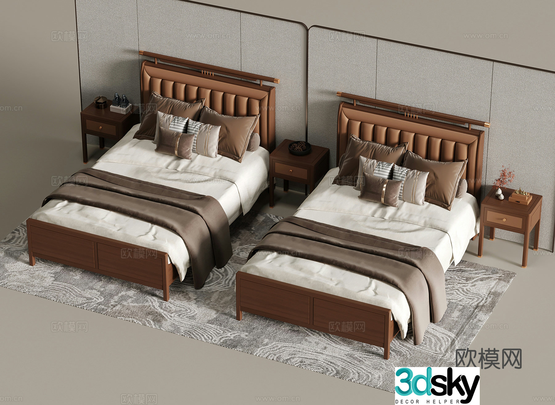 Double bed New Chinese style double bed B&B double bed 3D model