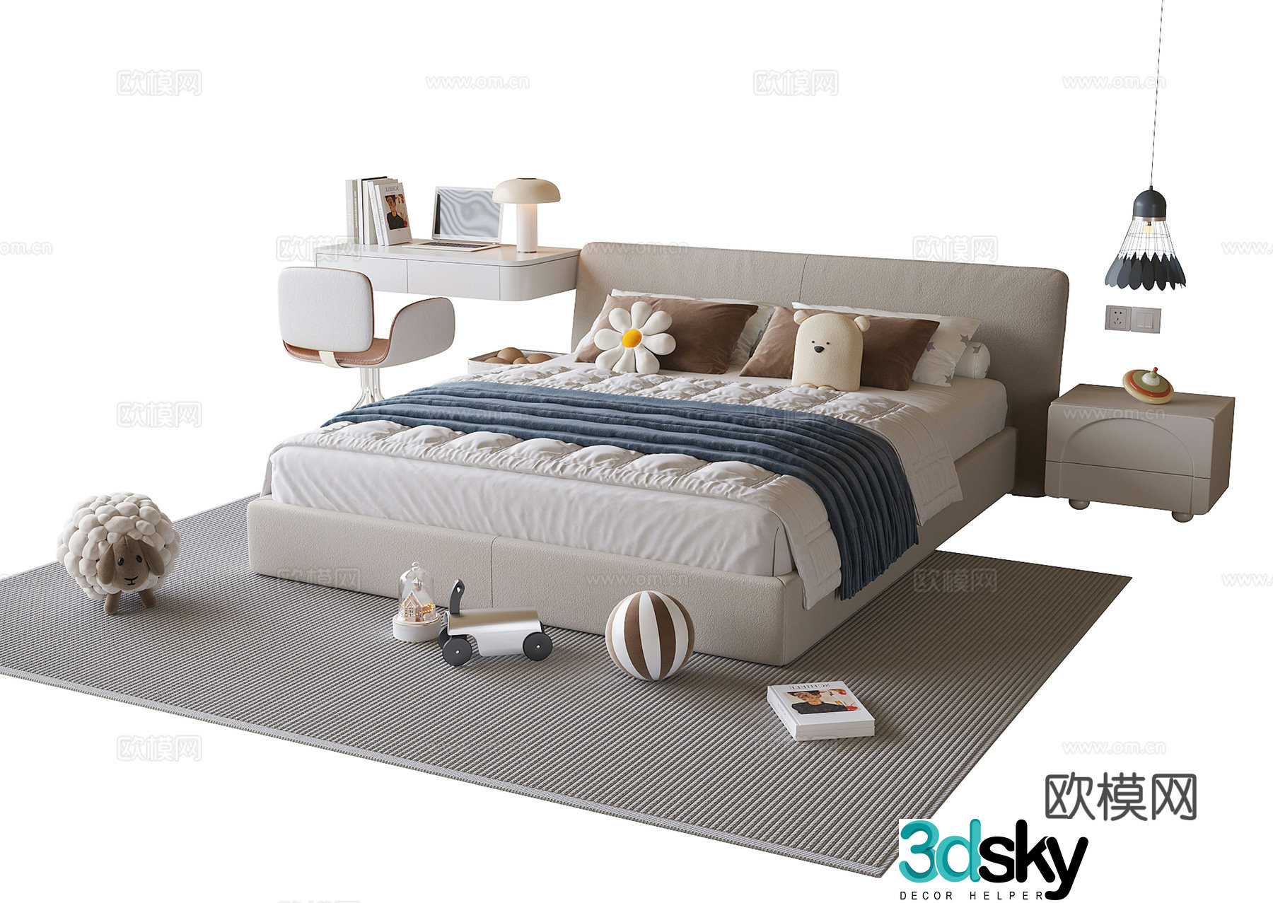 Modern children’s room children’s desk and chair 3d model