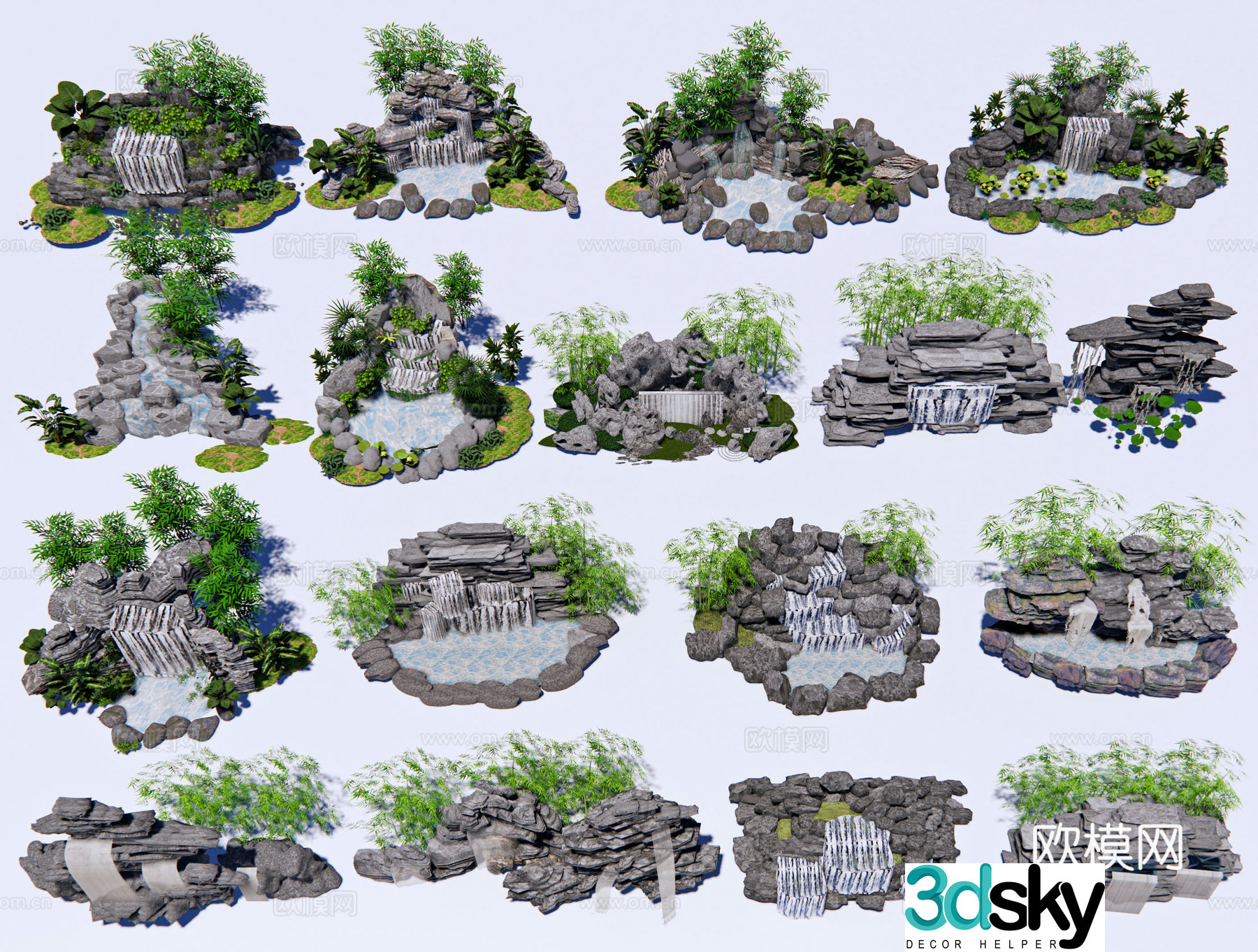 Chinese rockery stacked rockery rockery stone rockery flowing water feature waterfall garden stacked waterfall 3D model