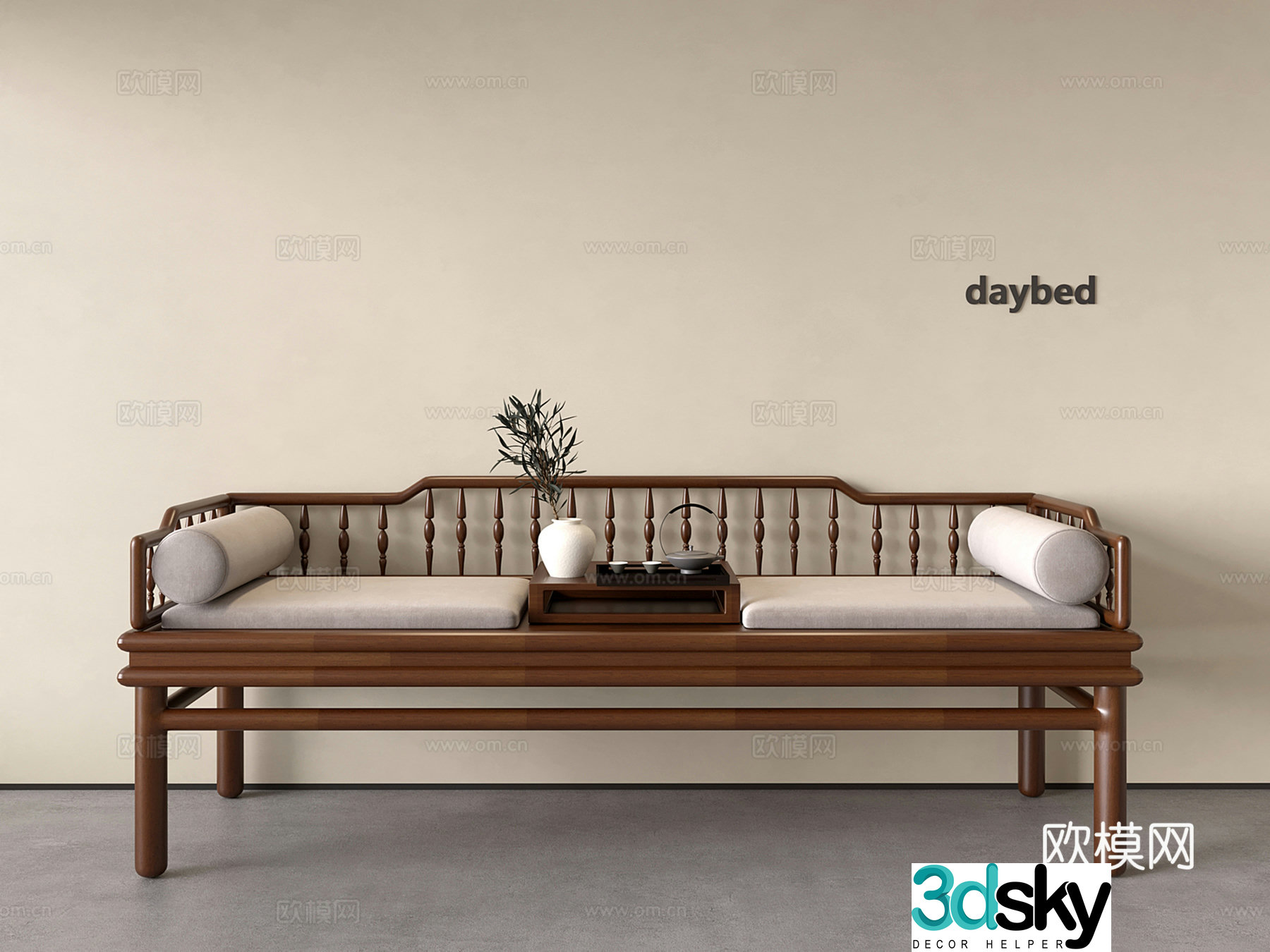 New Chinese-style solid wood arhat bed solid wood sofa 3D model