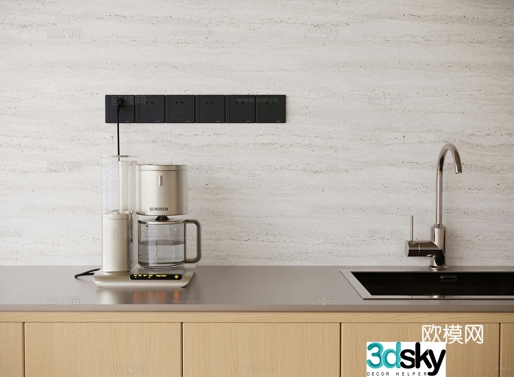 Modern kitchen appliances electric kettle kitchen sink 3d model