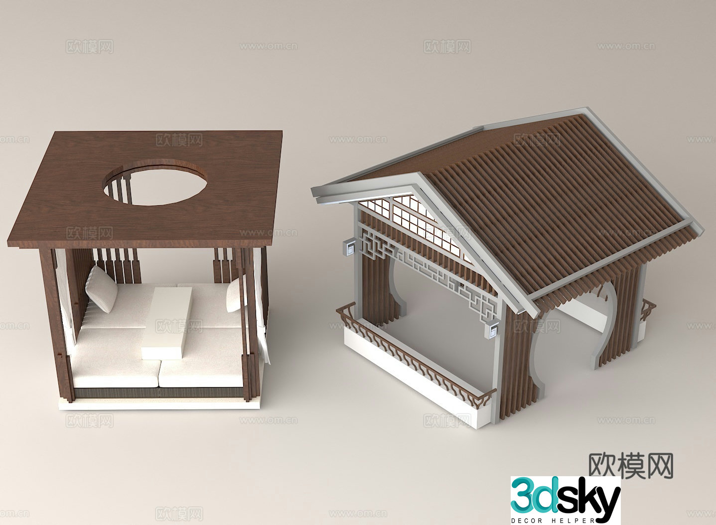 Chinese style building outdoor pavilion wooden structure landscape building 3d model