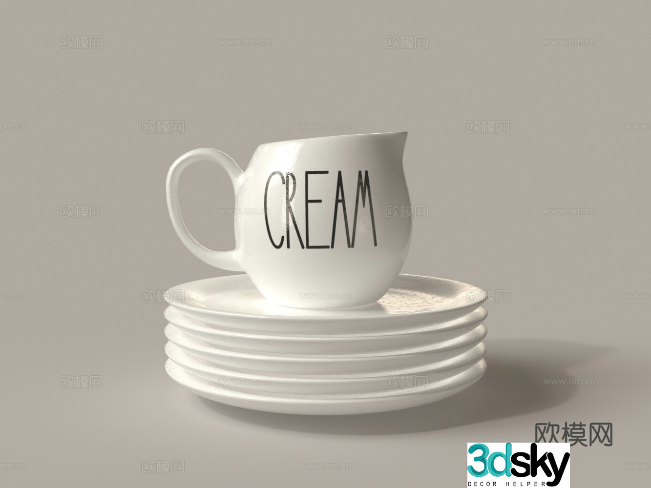 Modern white porcelain plate cup tableware 3d model