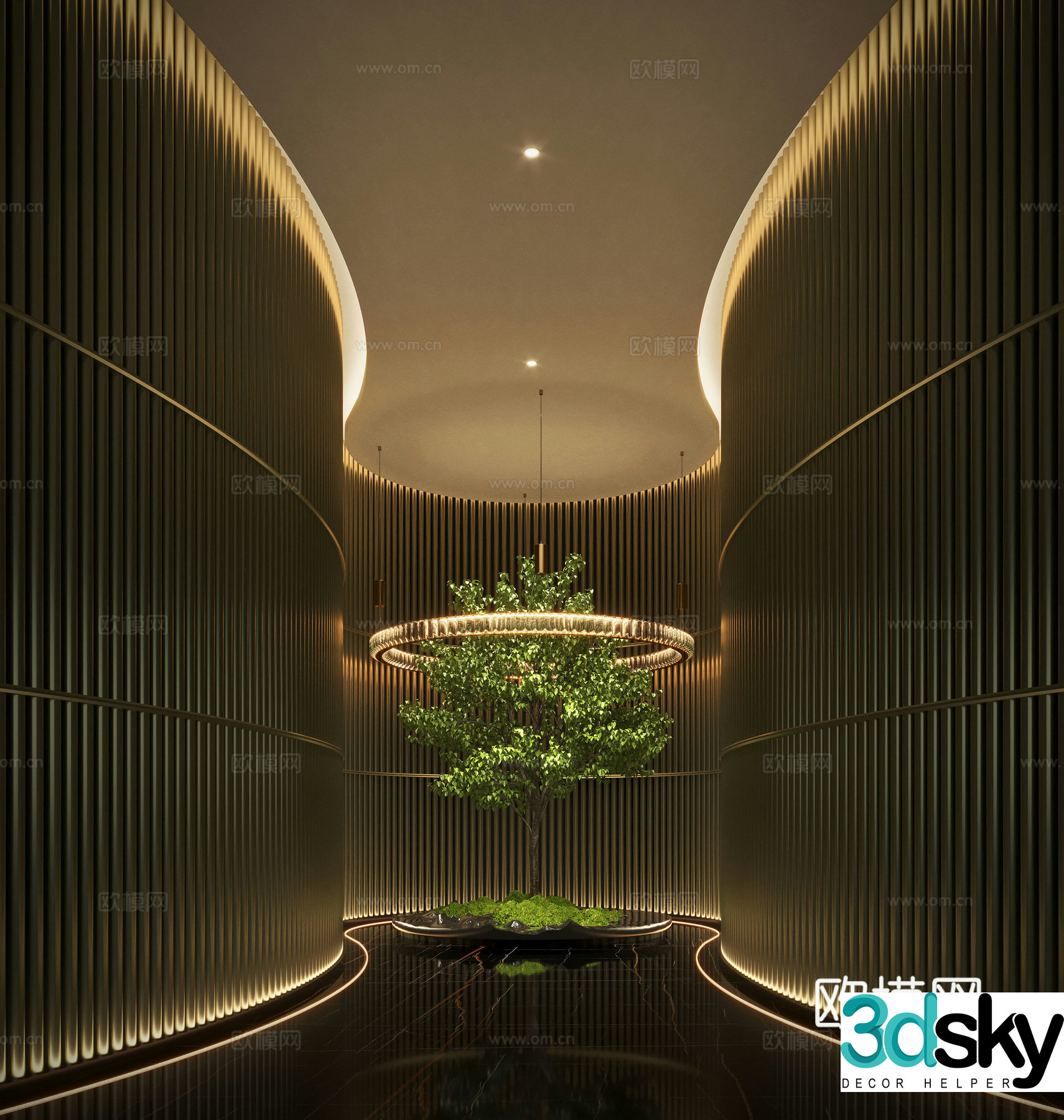Modern aisle landscape Indoor landscape Plant landscaping 3D model
