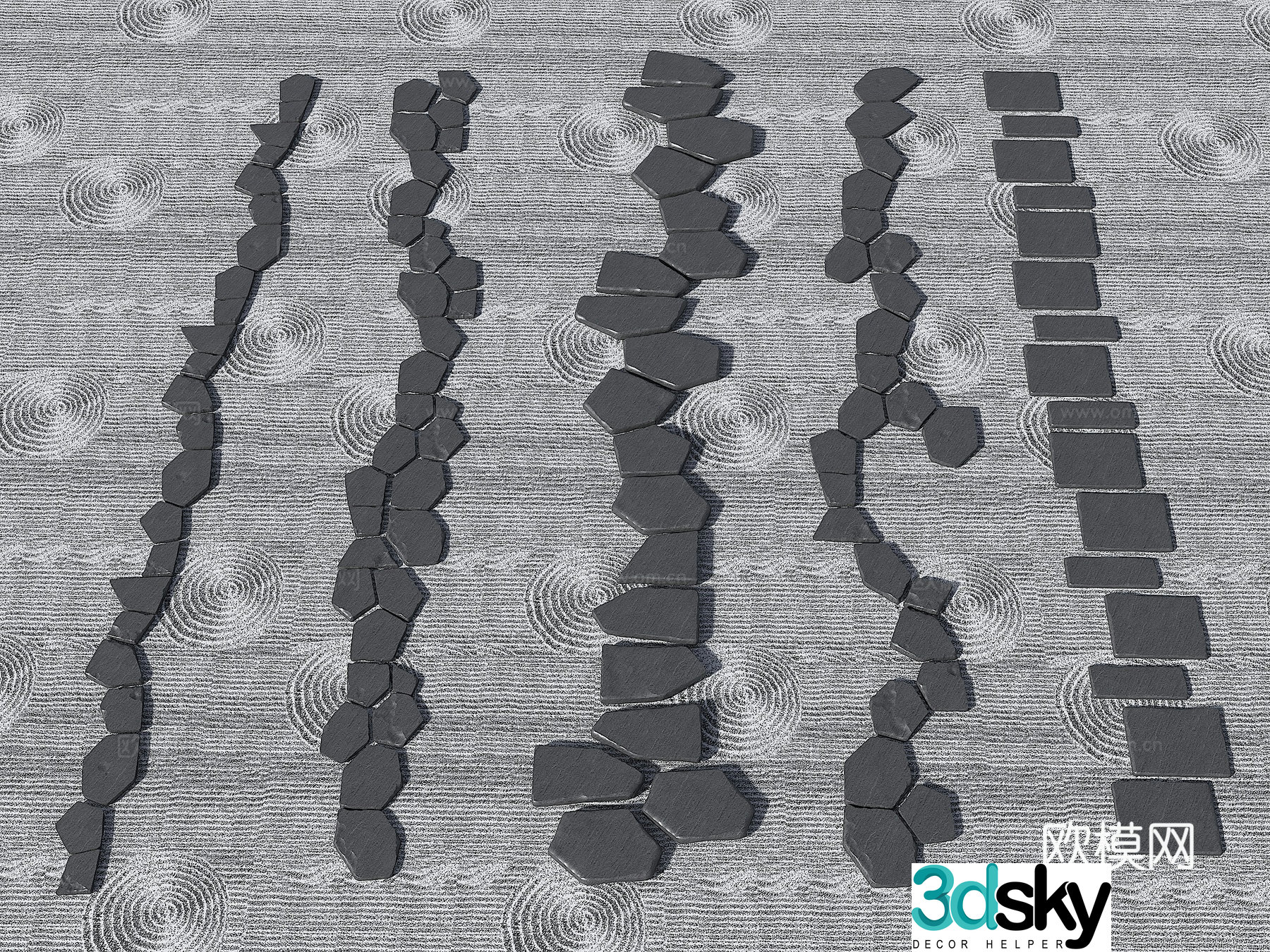 Modern old stone slab Chinese style slab stone road slab trail gravel gravel road landscape garden 3D model
