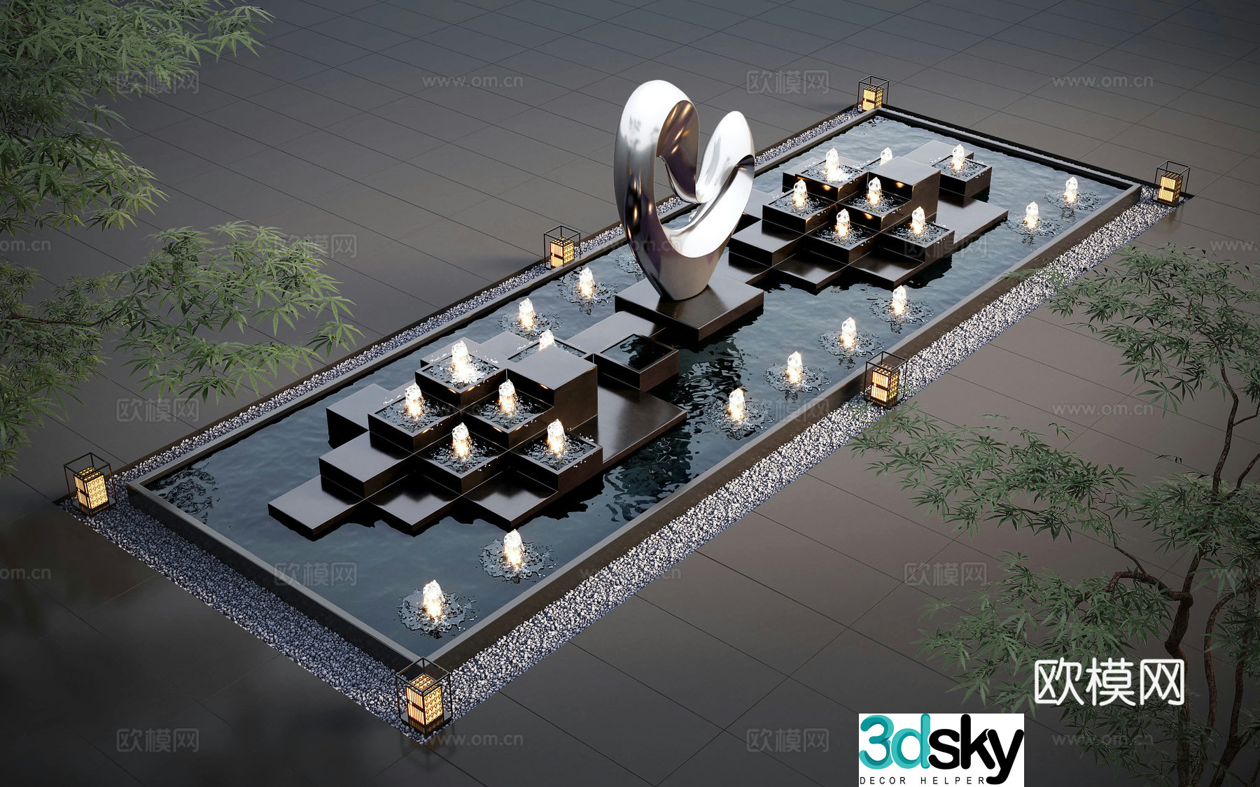 Modern water landscape garden waterscape water bowl stacked water water drop 3d model