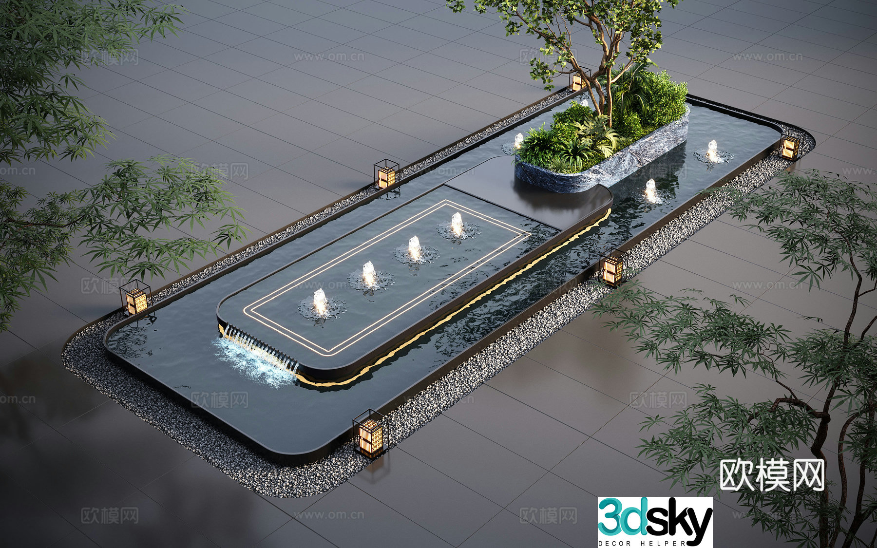 Modern water landscape garden waterscape water bowl stacked water water drop 3d model