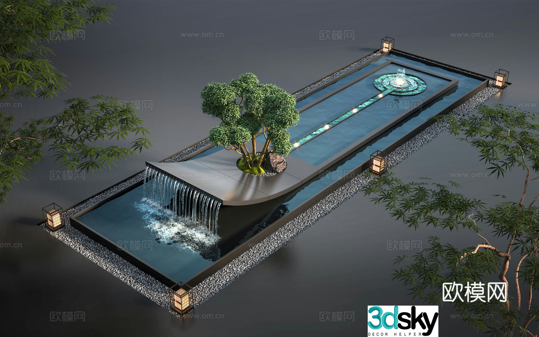 Modern water landscape garden waterscape water bowl stacked water water drop 3d model