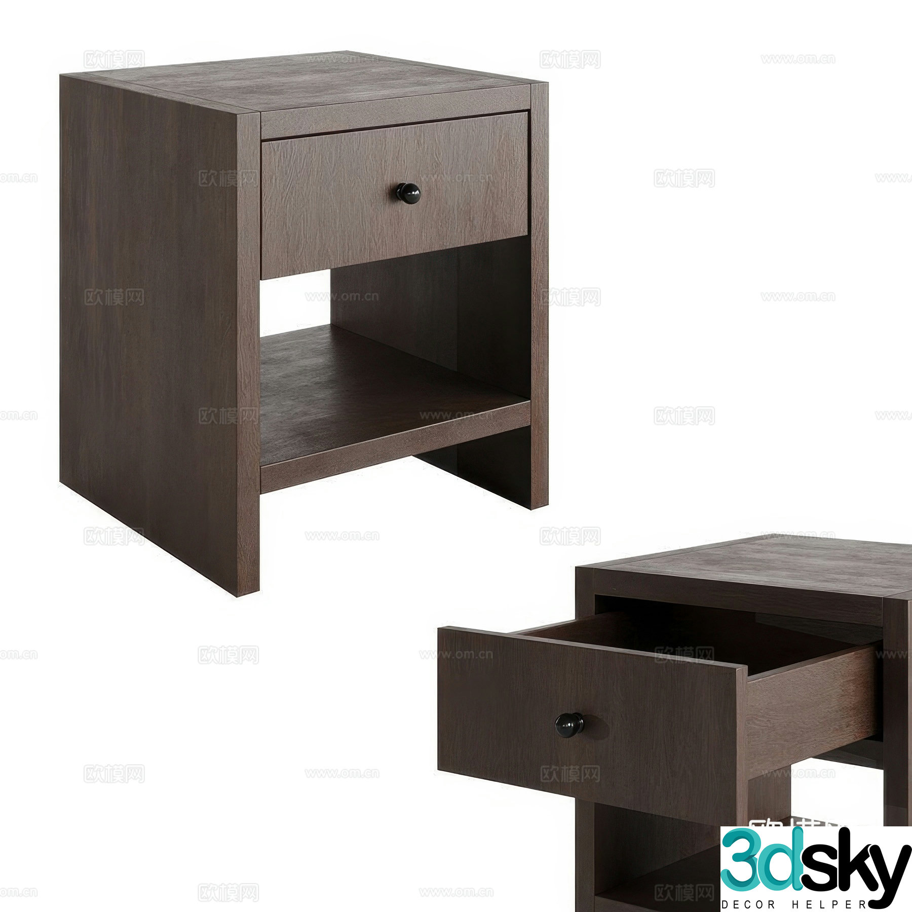 New Chinese style solid wood bedside table 3D model