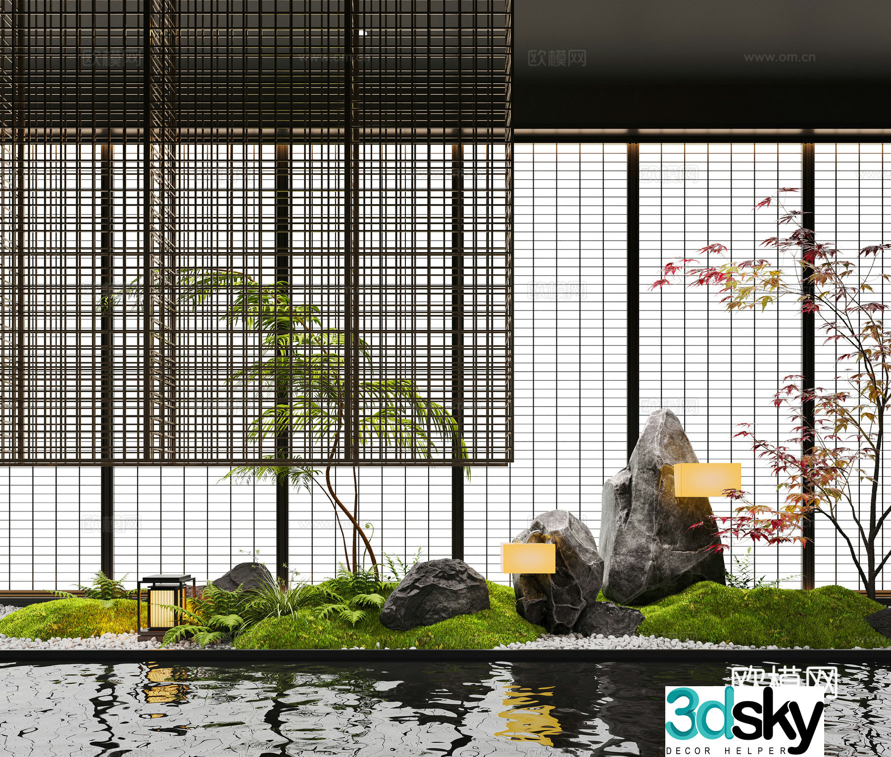 New Chinese-style landscape interior landscape bryophyte landscape stone 3D model