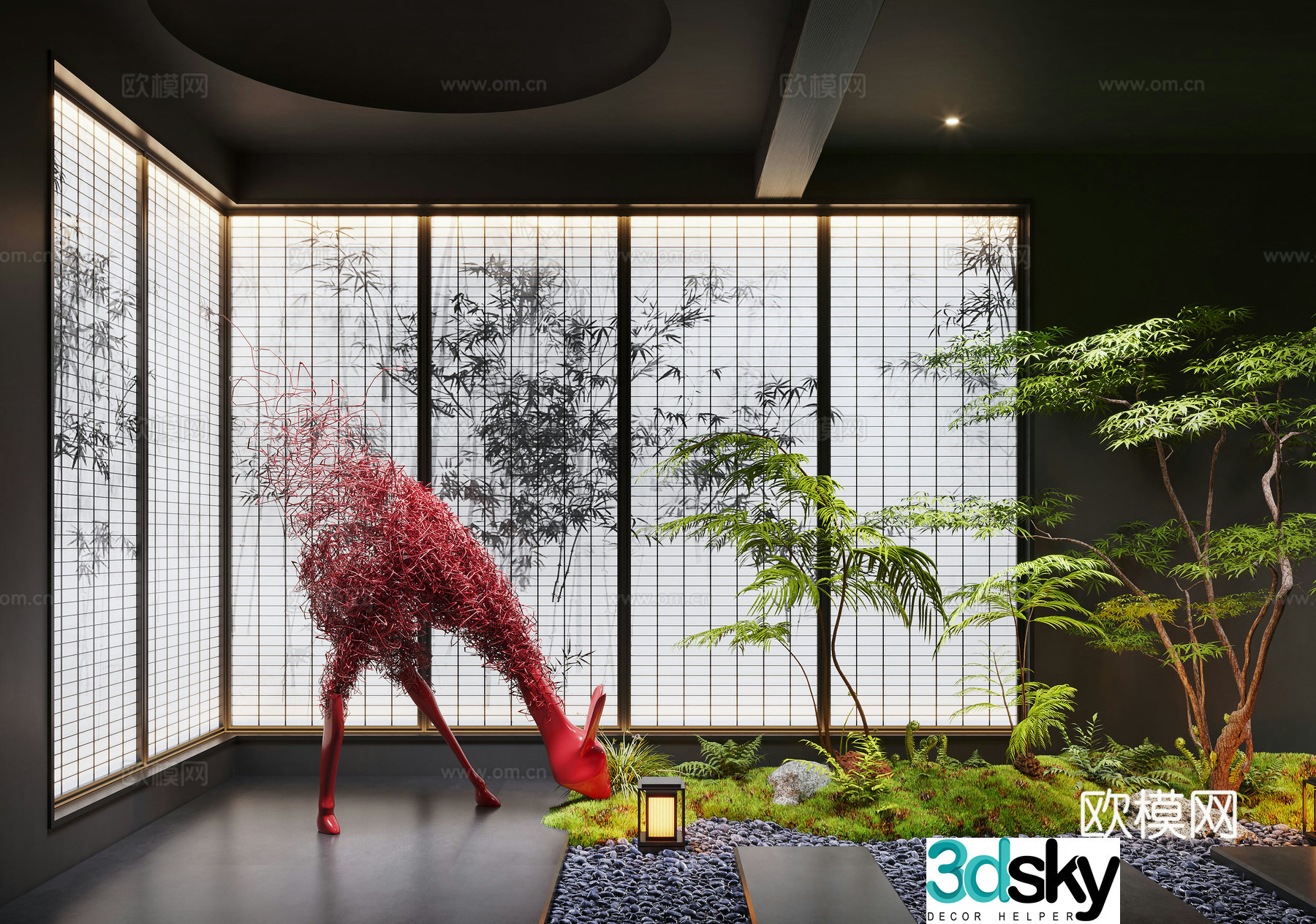 New Chinese-style landscape interior landscape bryophyte landscape stone 3D model