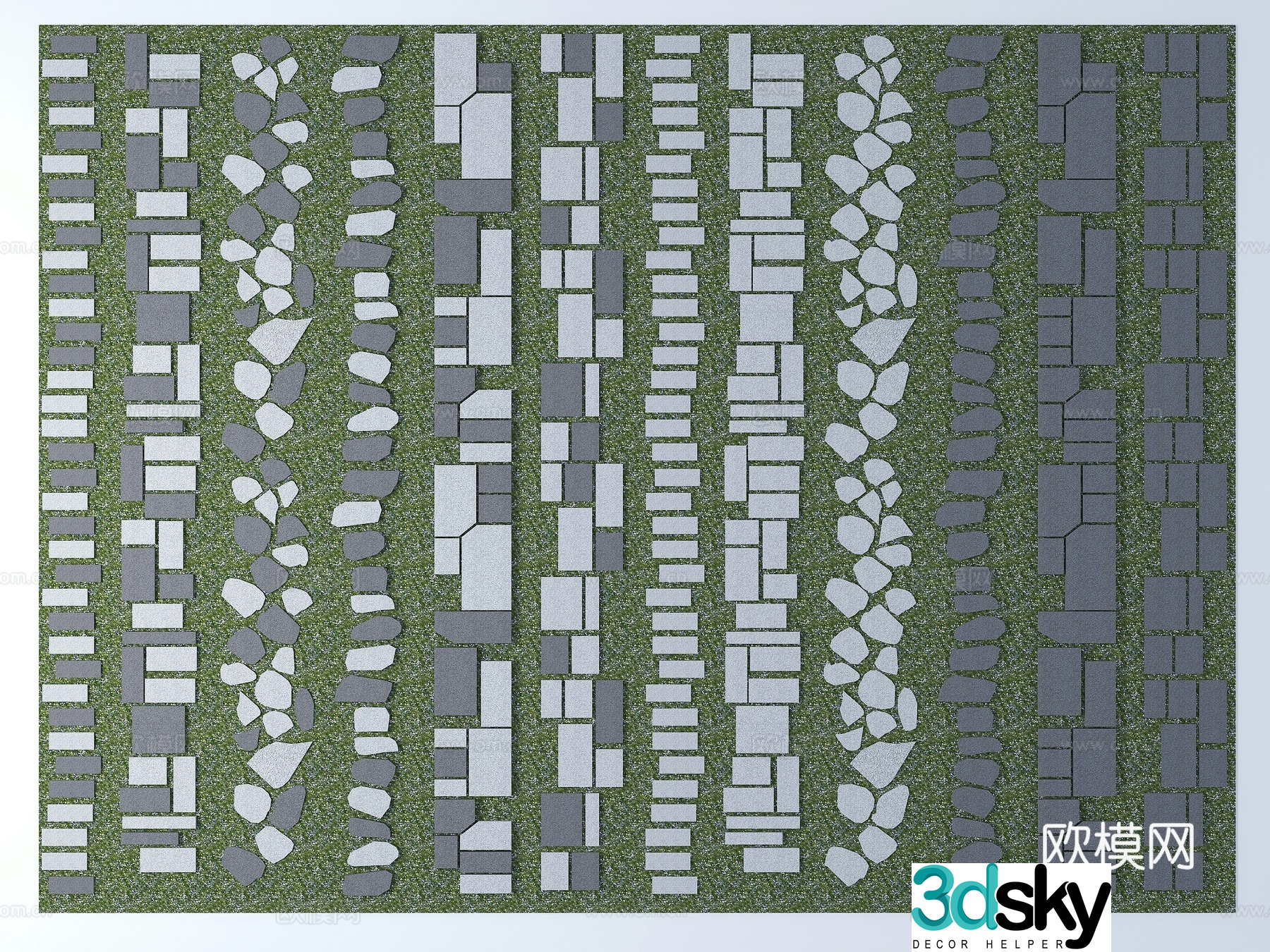 Modern old stone slab Chinese style slab stone road slab trail gravel stone landscaping garden road garden 3D model