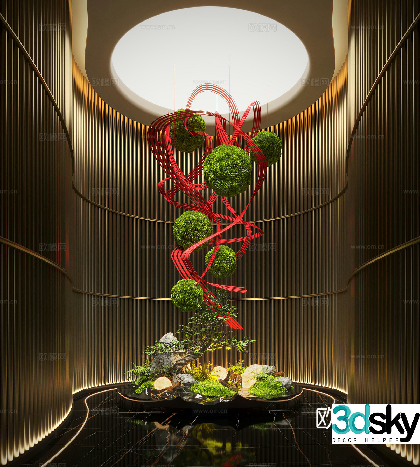 Modern aisle landscape Indoor landscape Plant landscaping Rattan plant installation 3D model
