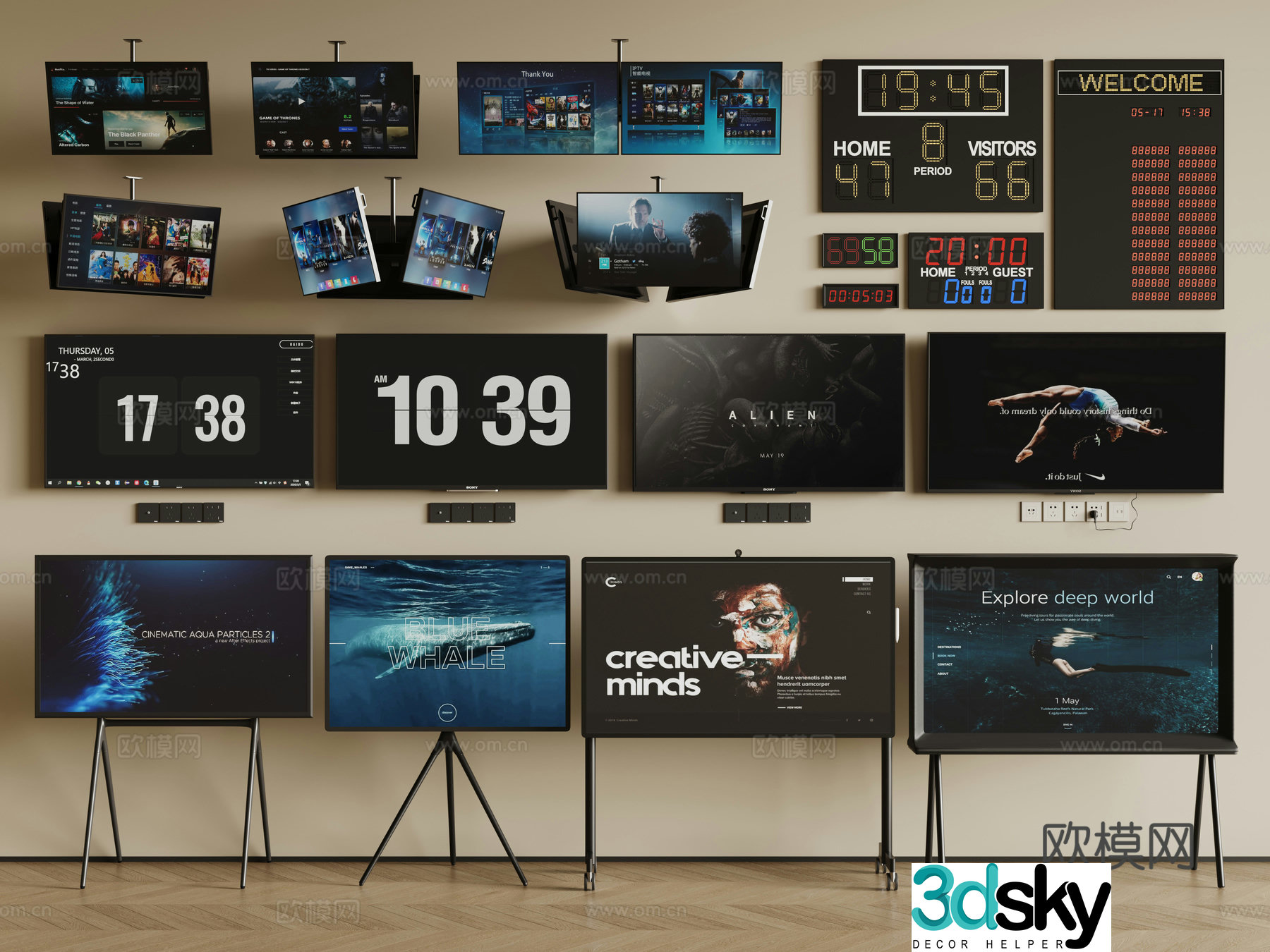 Modern LCD TV Stand TV Mobile TV Wall-mounted TV Floor-standing TV 3D Model