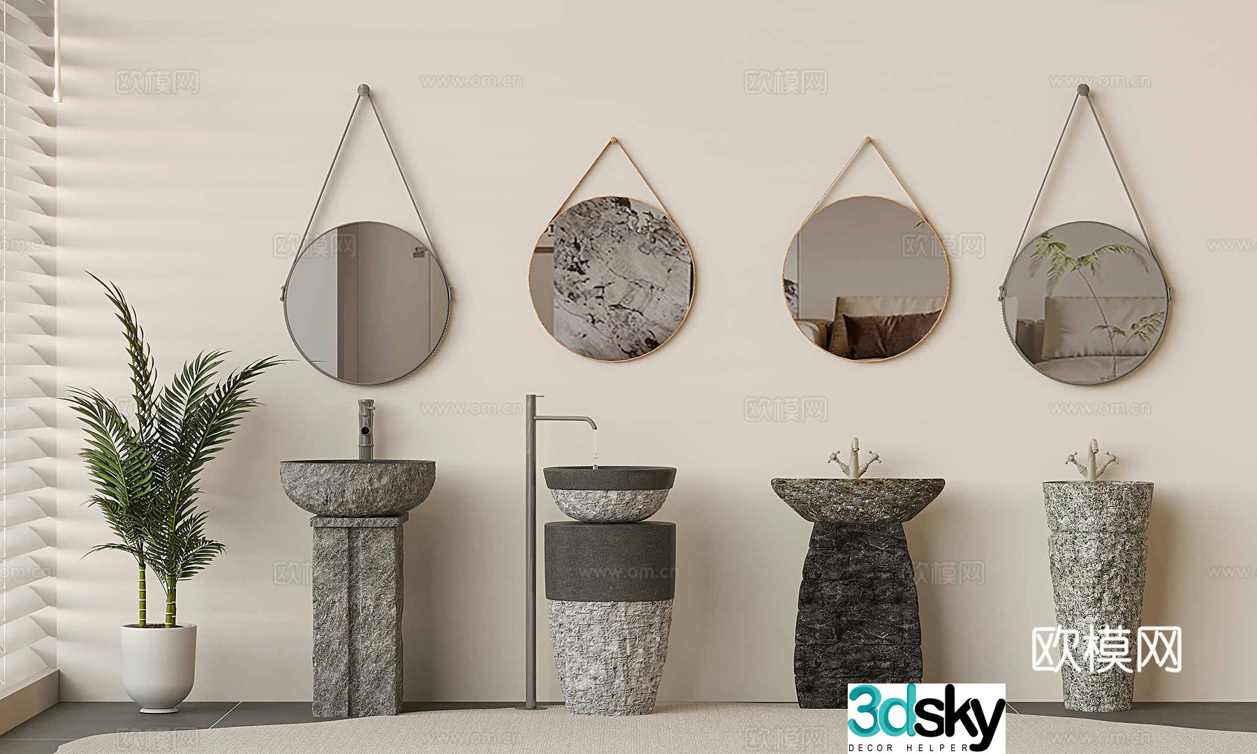 Modern washbasin combination mirror marble basin stone basin 3d model
