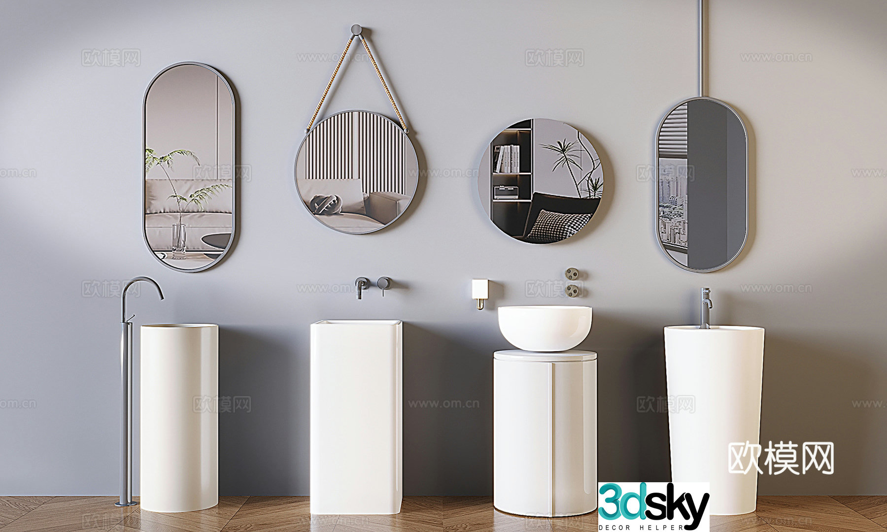 Modern washbasin combination mirror ceramic basin washbasin 3D model