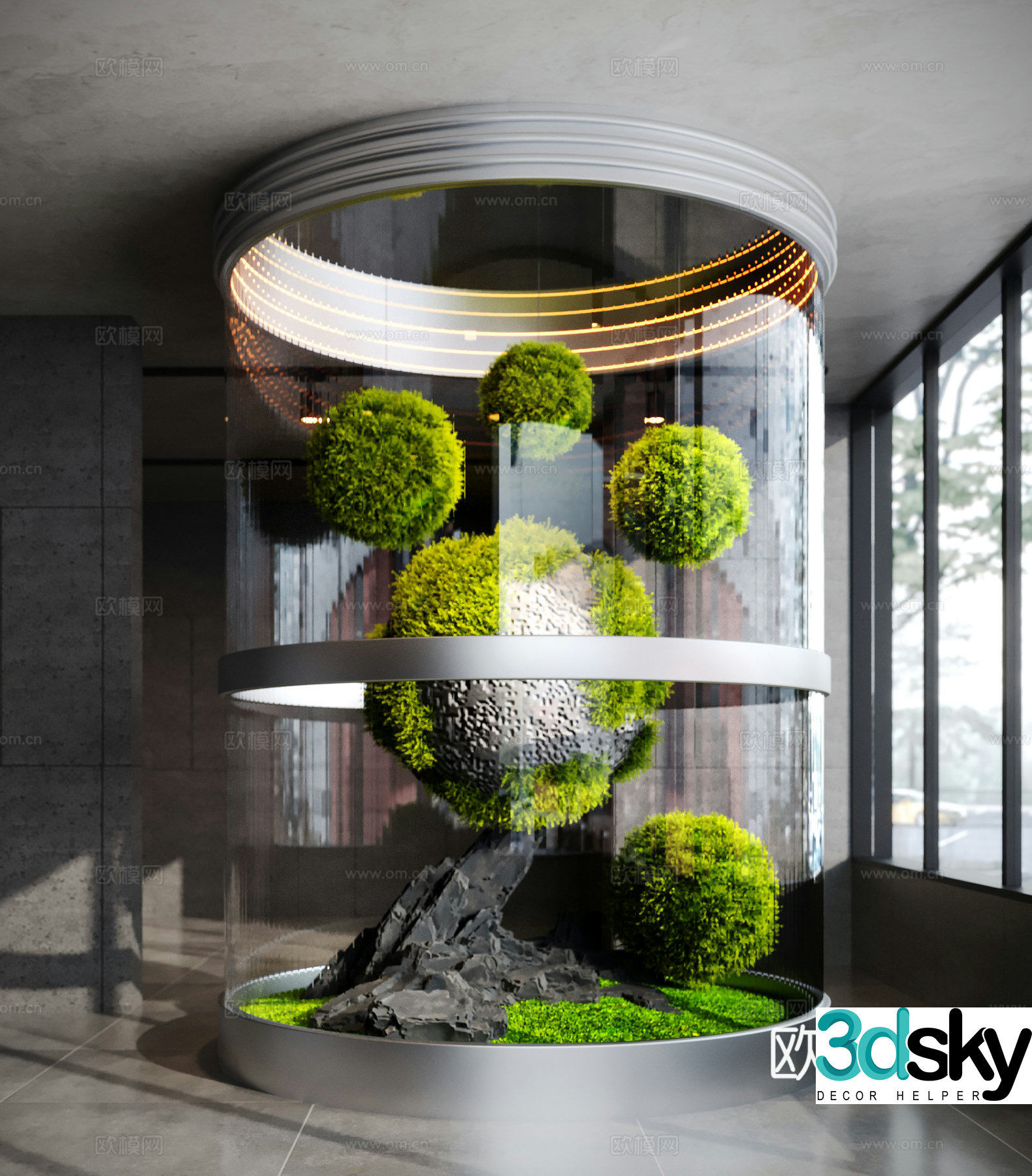 Modern plant art installation Moss installation Stone installation Plant landscape Plant pendant 3D model